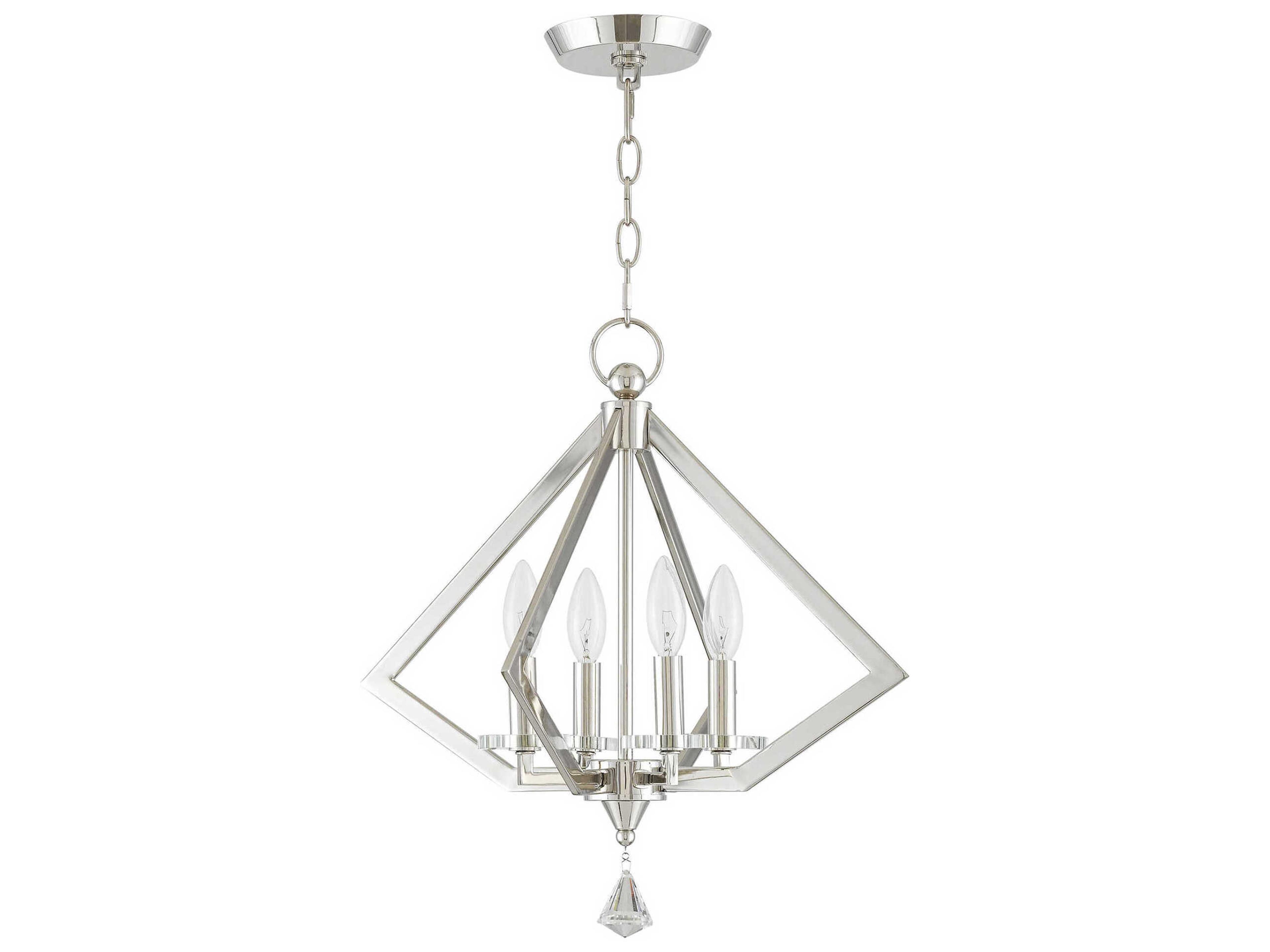 Livex Lighting Diamond 4-Light Polished Nickel Crystal Candelabra Chandelier