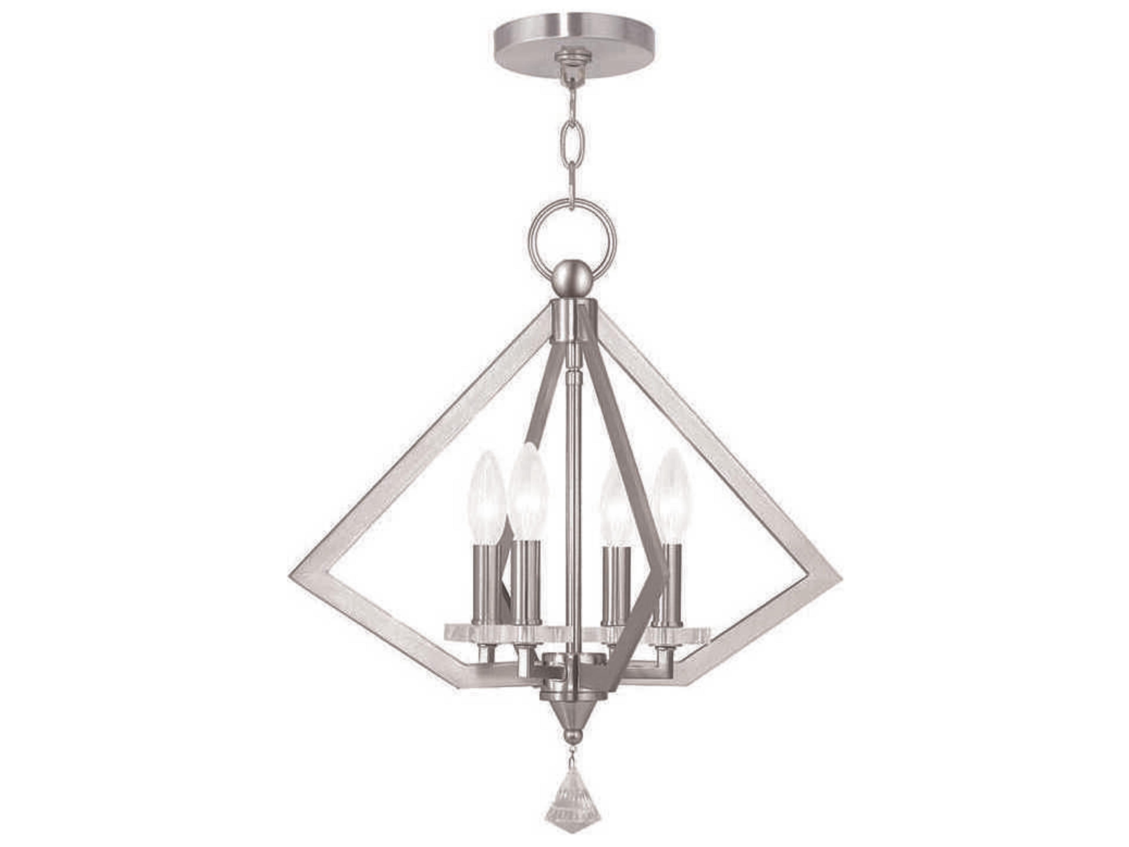 Livex Lighting Diamond 4-Light Brushed Nickel Crystal Candelabra Chandelier