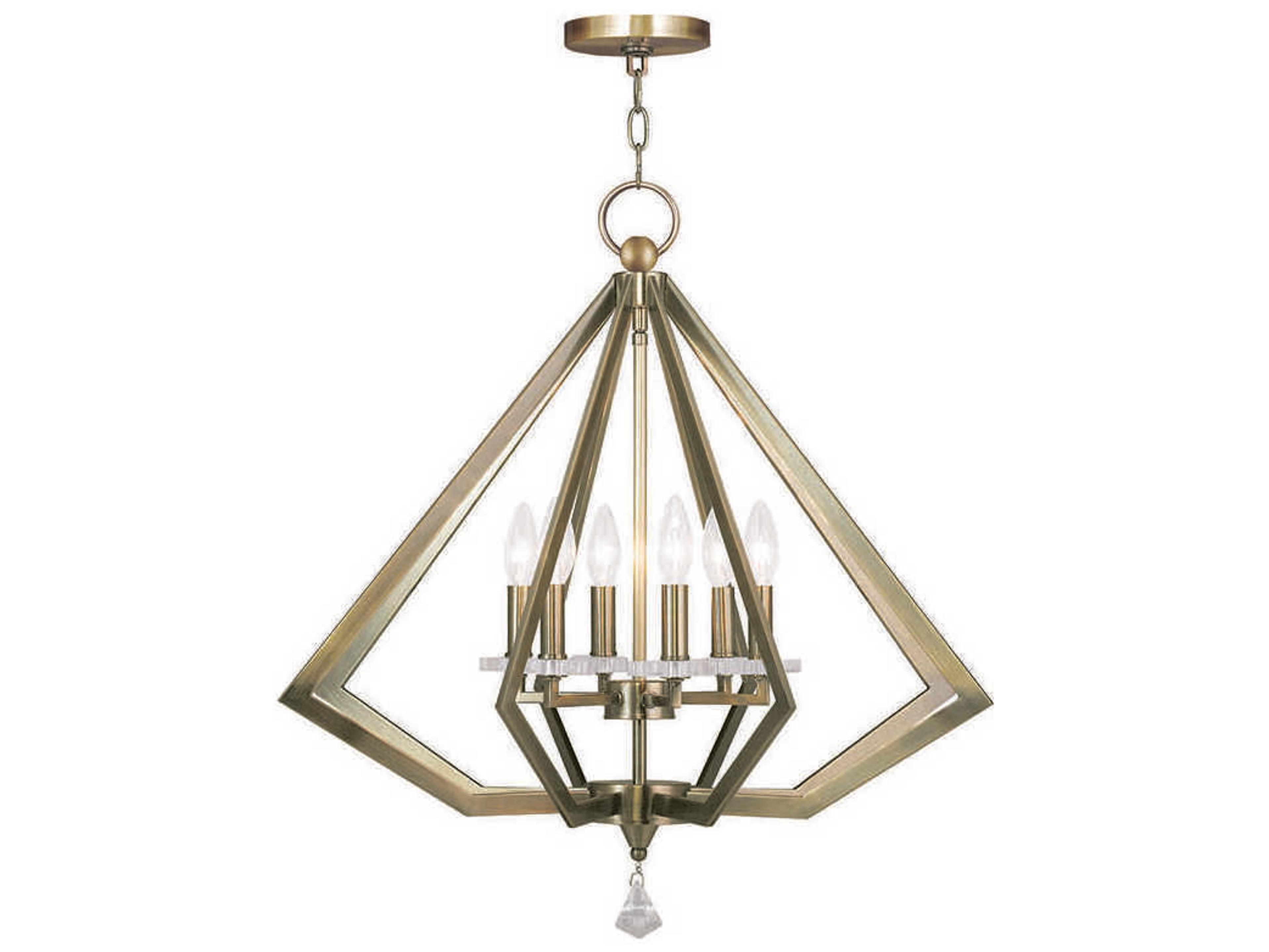 Livex Lighting Diamond 6-Light Antique Brass Crystal Candelabra Chandelier