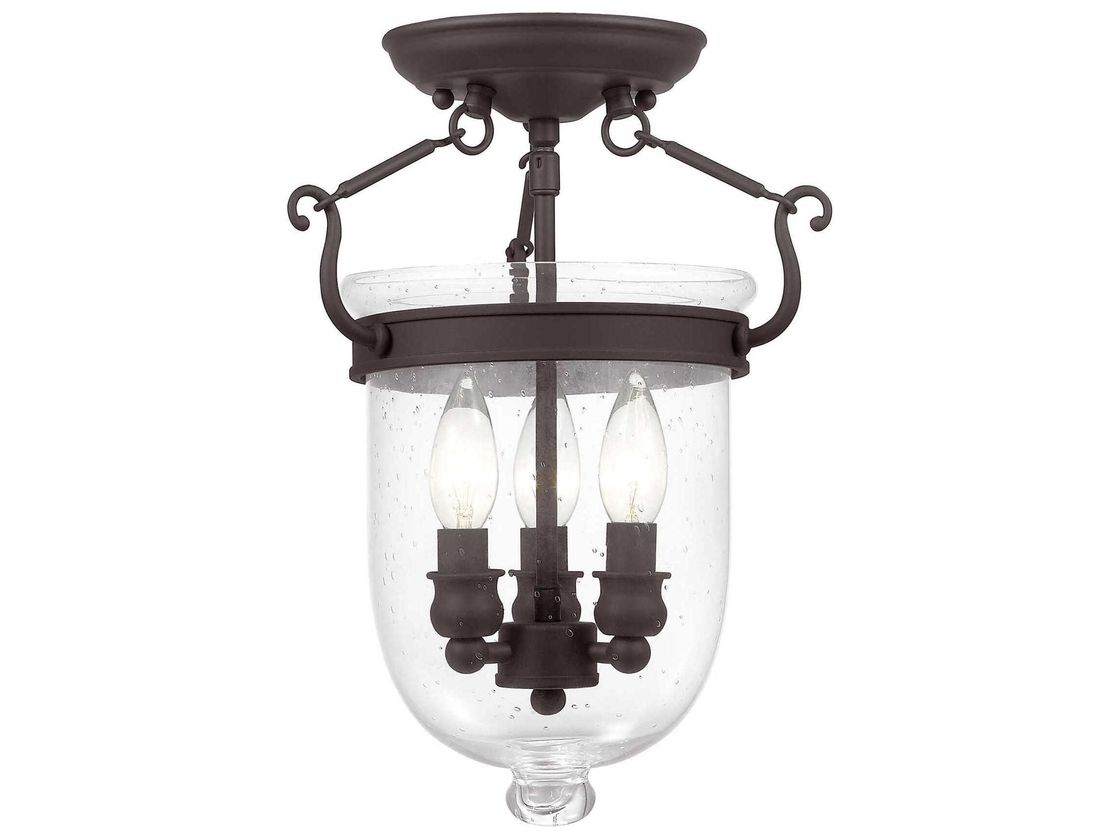 Livex Lighting Jefferson 3-Light Bronze Glass Bell Semi Flush Mount