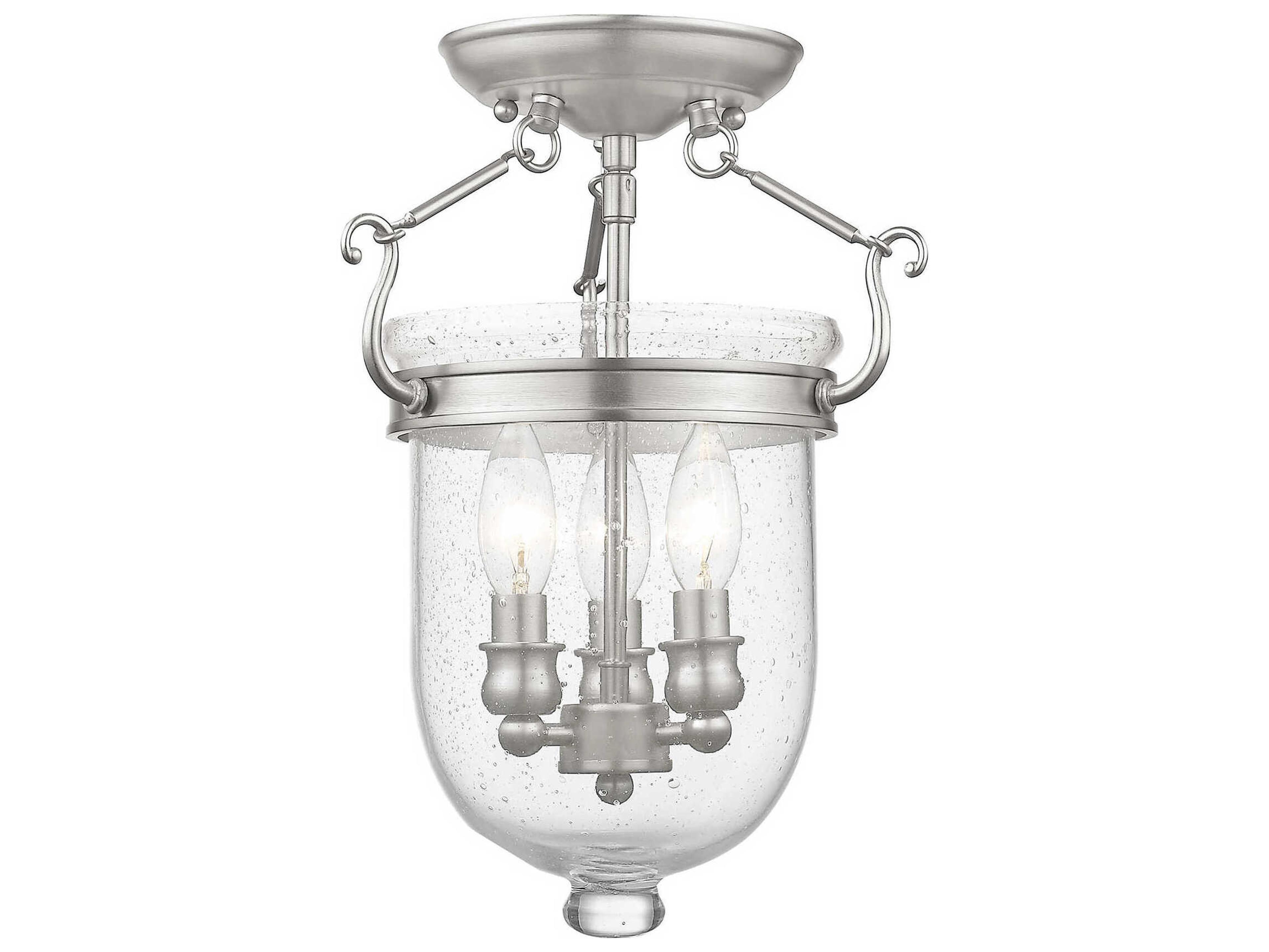 Livex Lighting Jefferson 3-Light Brushed Nickel Glass Bell Semi Flush Mount