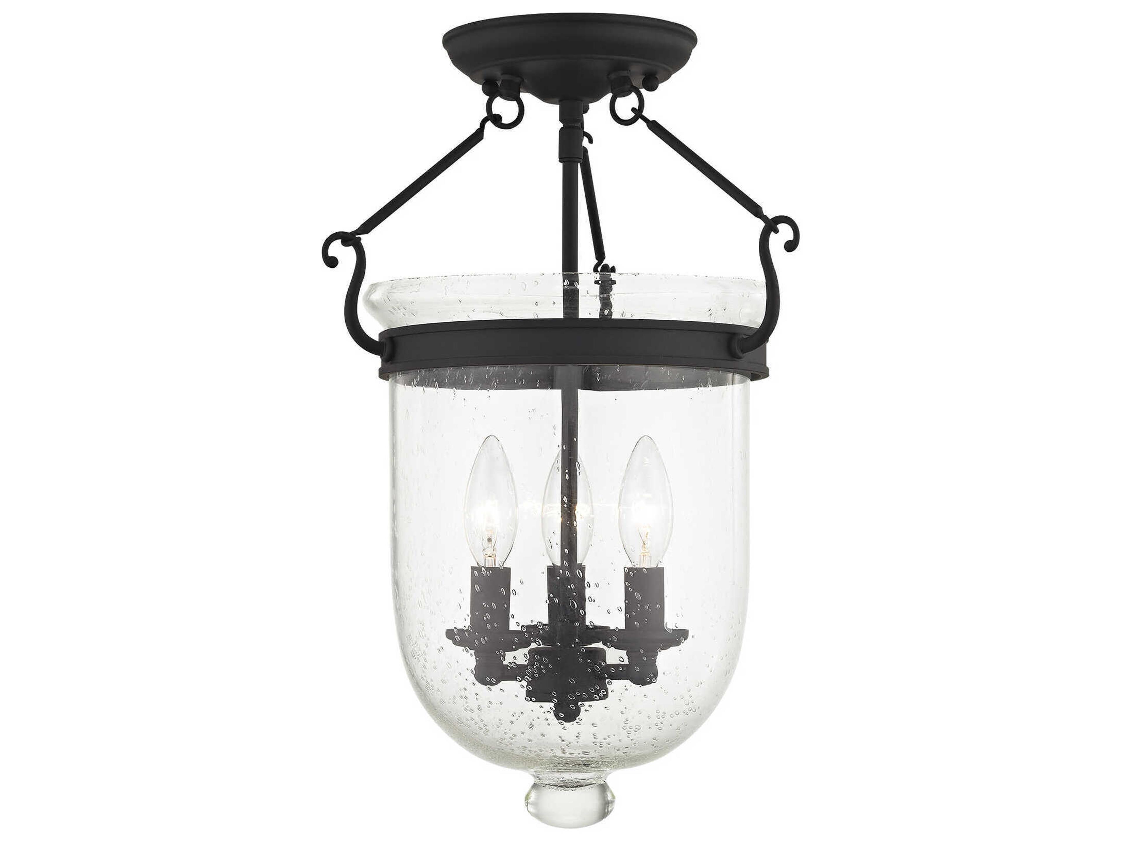 Livex Lighting Jefferson 3-Light Black Glass Bell Semi Flush Mount