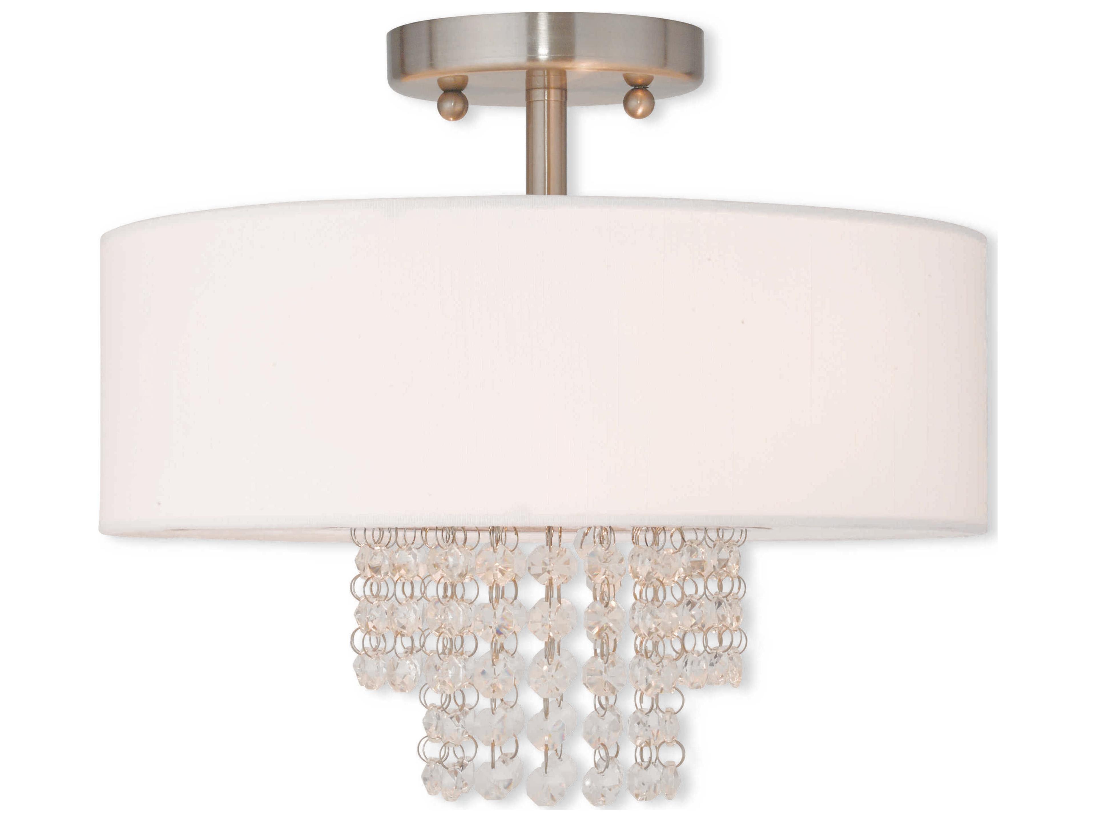 Livex Lighting Carlisle 2-Light Brushed Nickel Off White Crystal Drum Semi Flush Mount
