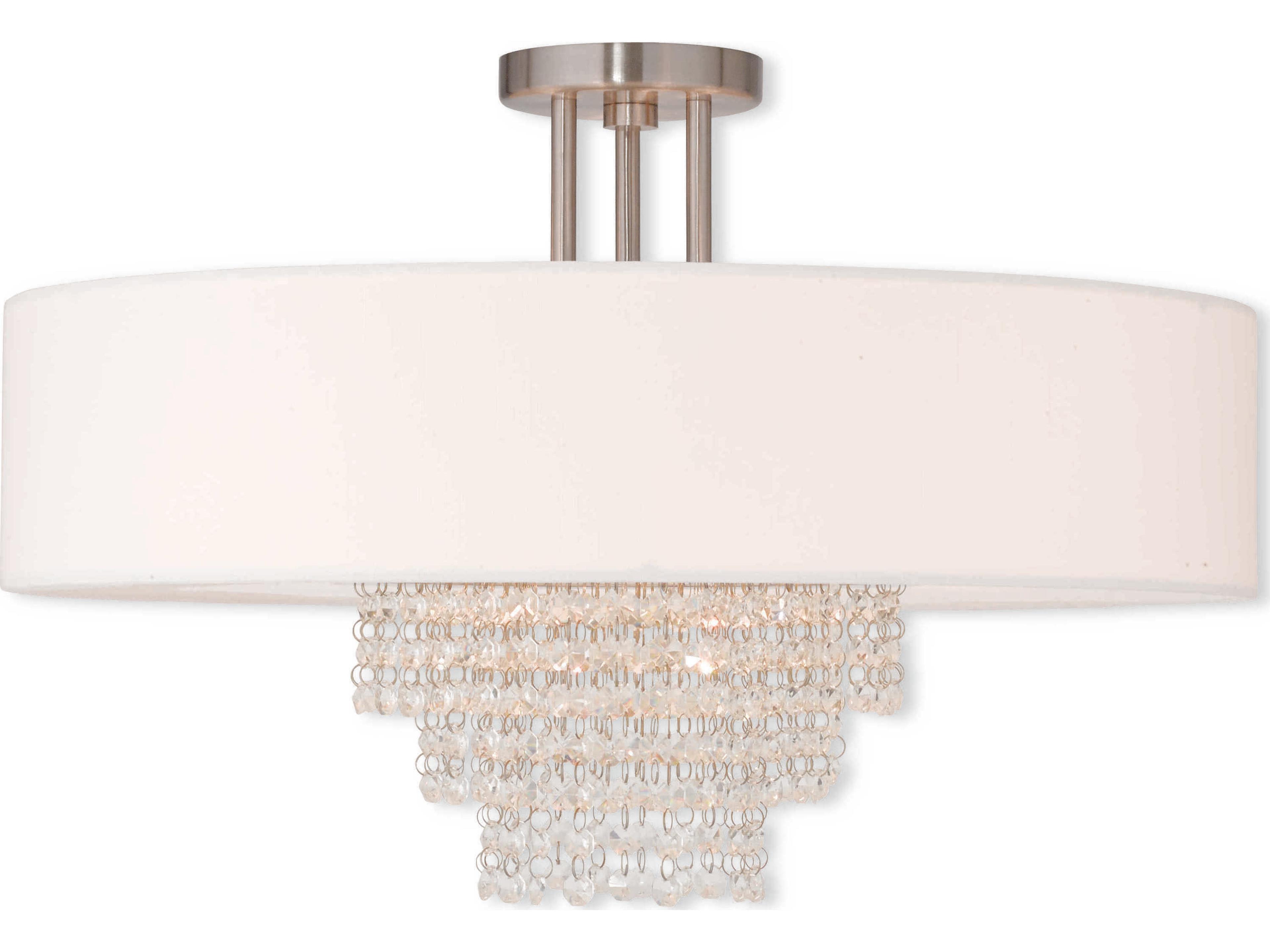 Livex Lighting Carlisle 5-Light Brushed Nickel Off White Crystal Drum Semi Flush Mount