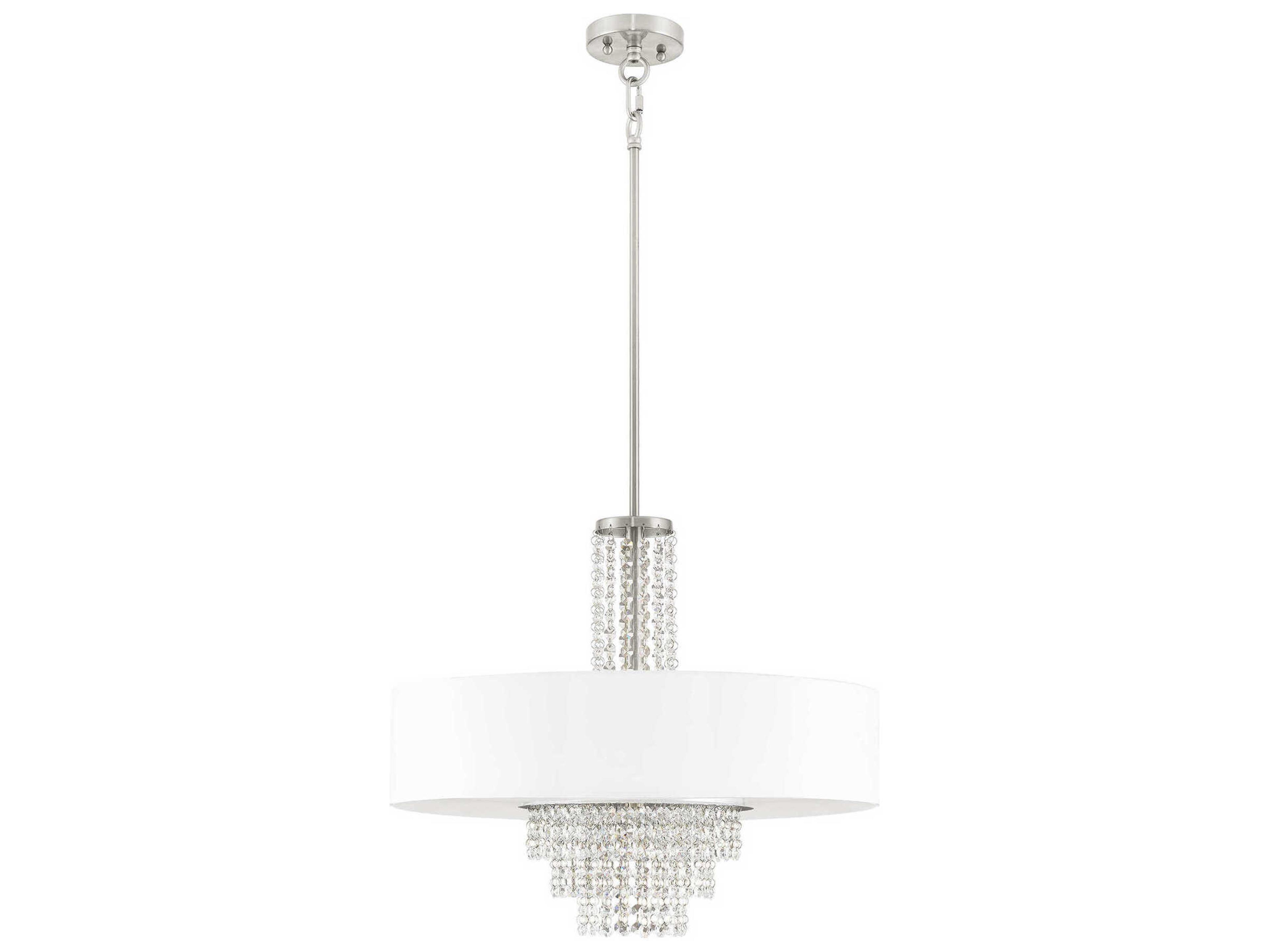 Livex Lighting Carlisle 5-Light Brushed Nickel Off White Crystal Drum Pendant