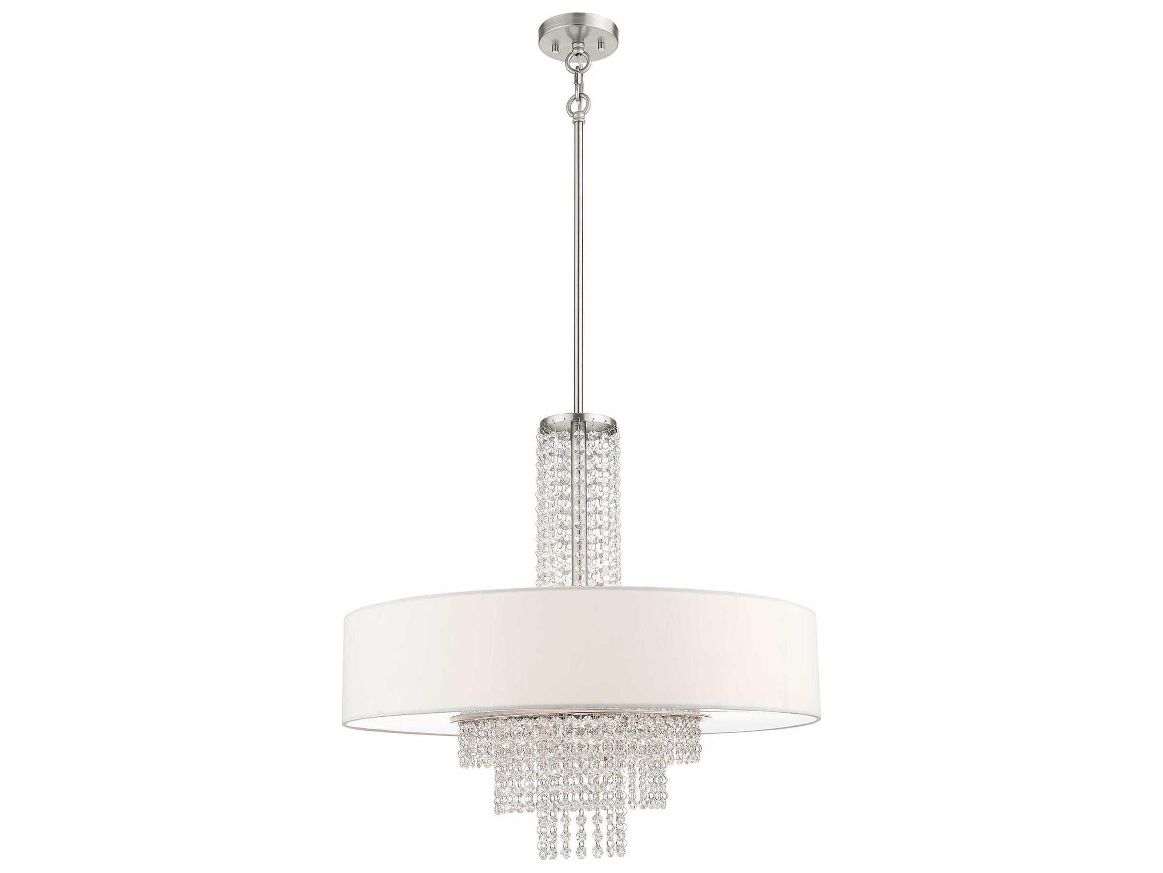 Livex Lighting Carlisle 5-Light Brushed Nickel Off White Crystal Drum Pendant