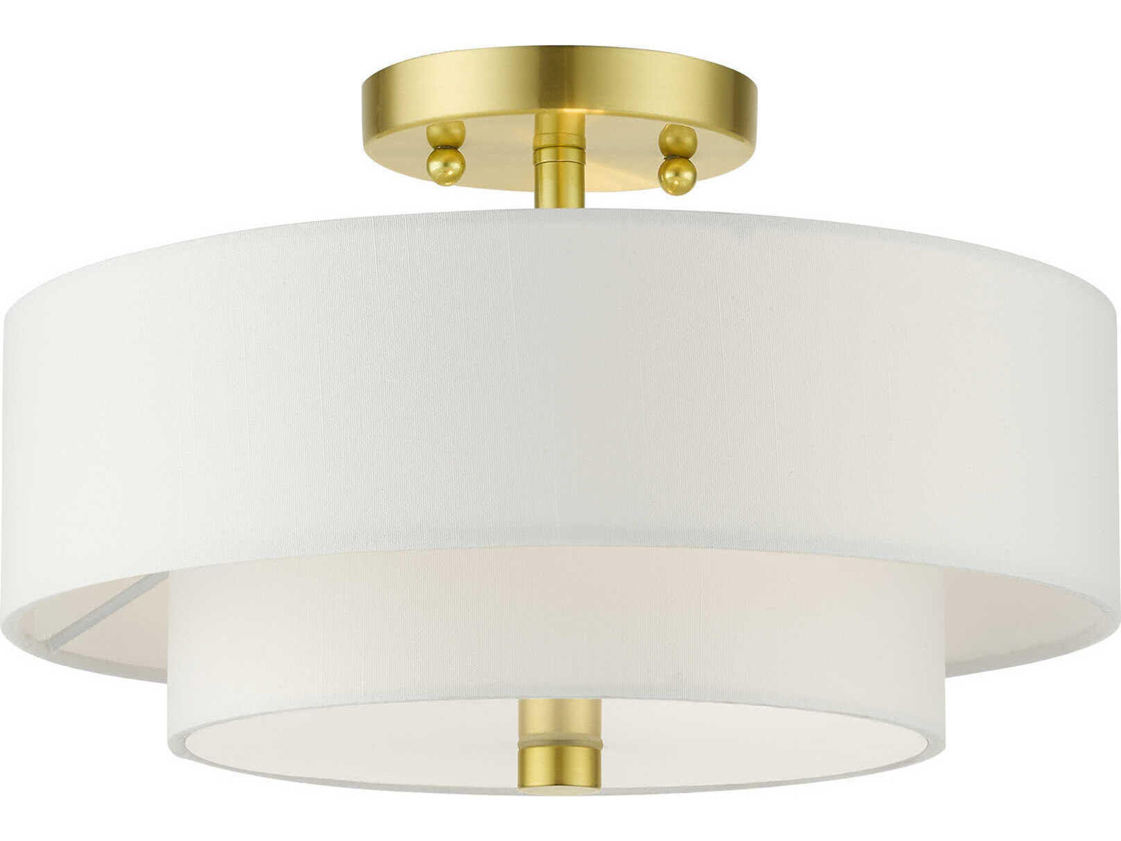 Livex Lighting Meridian 2-Light Satin Brass Drum Semi Flush Mount