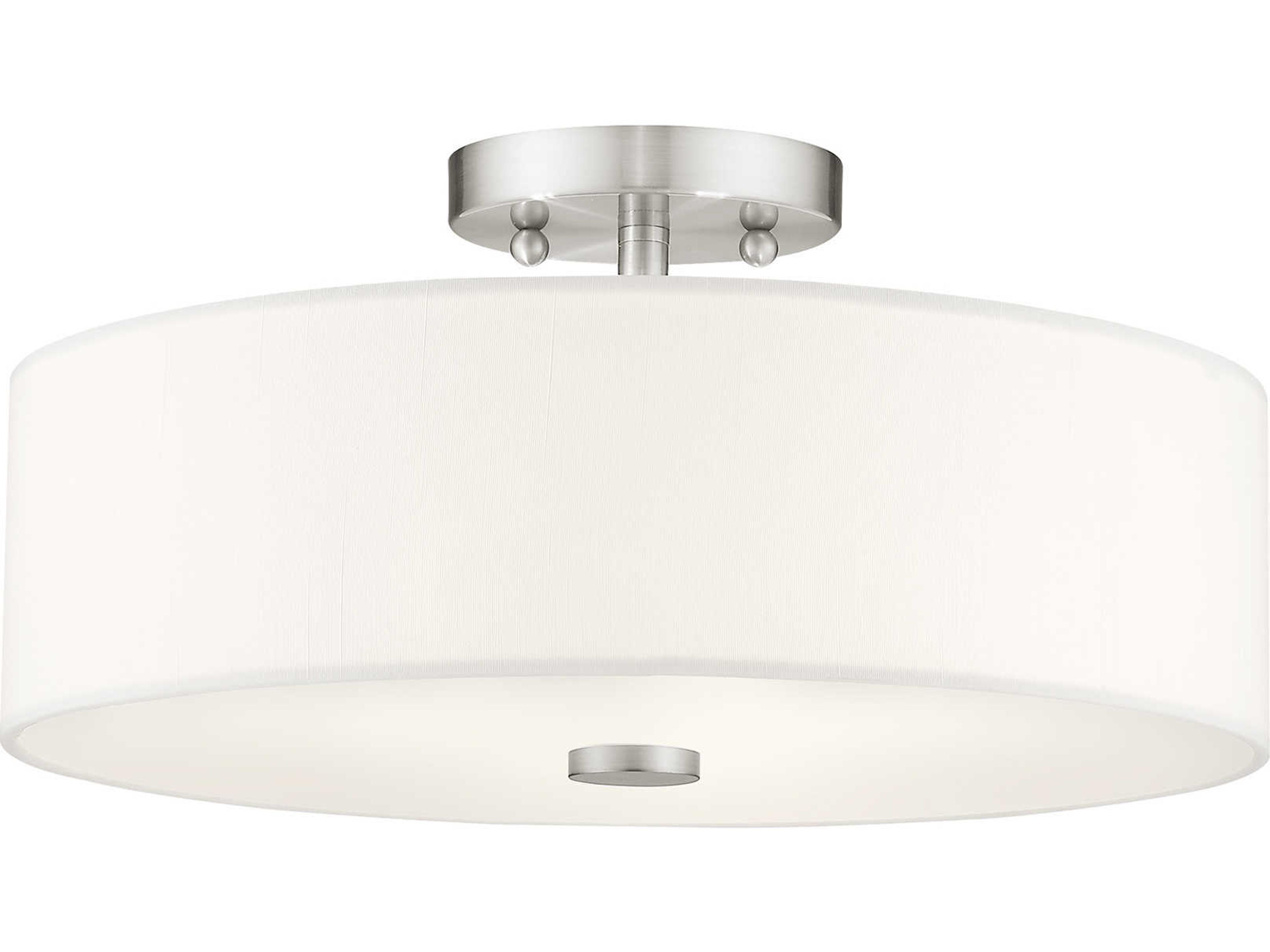 Livex Lighting Brighton 3-Light Brushed Nickel Drum Round Semi Flush Mount
