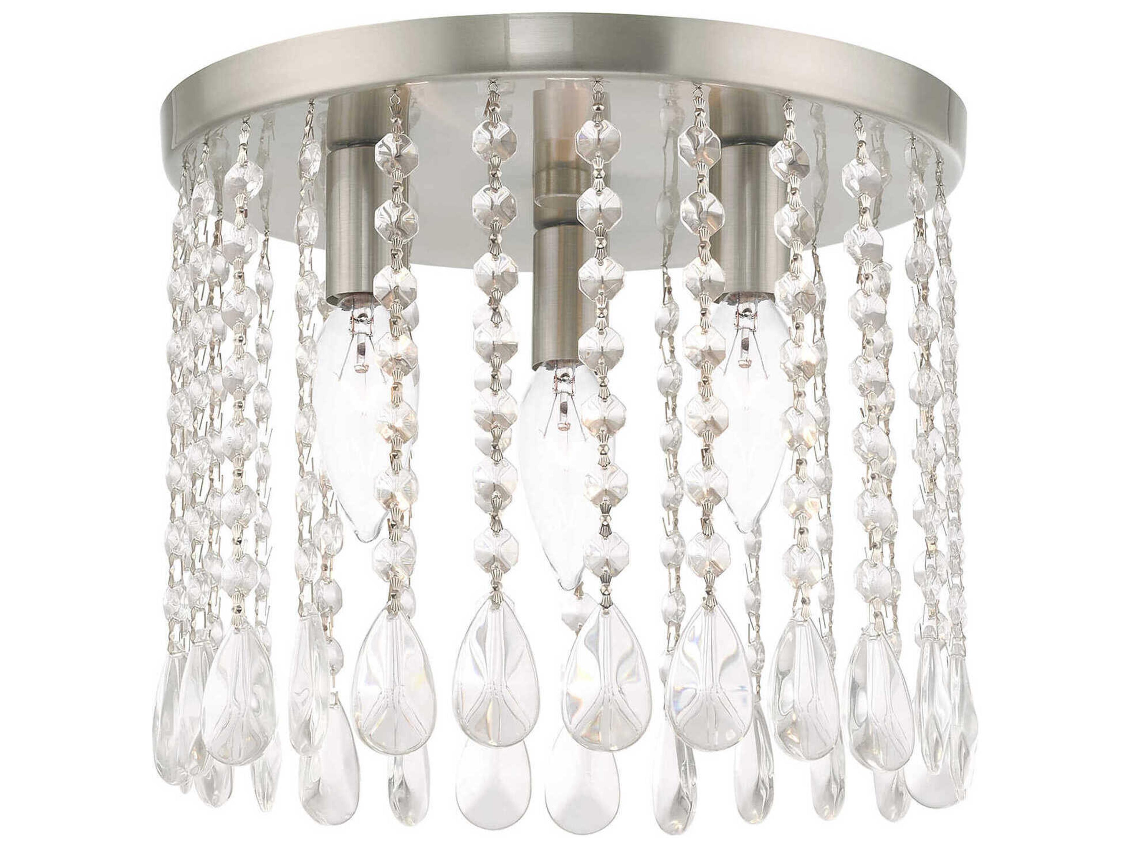 Livex Lighting Elizabeth 3-Light Brushed Nickel Crystal Flush Mount