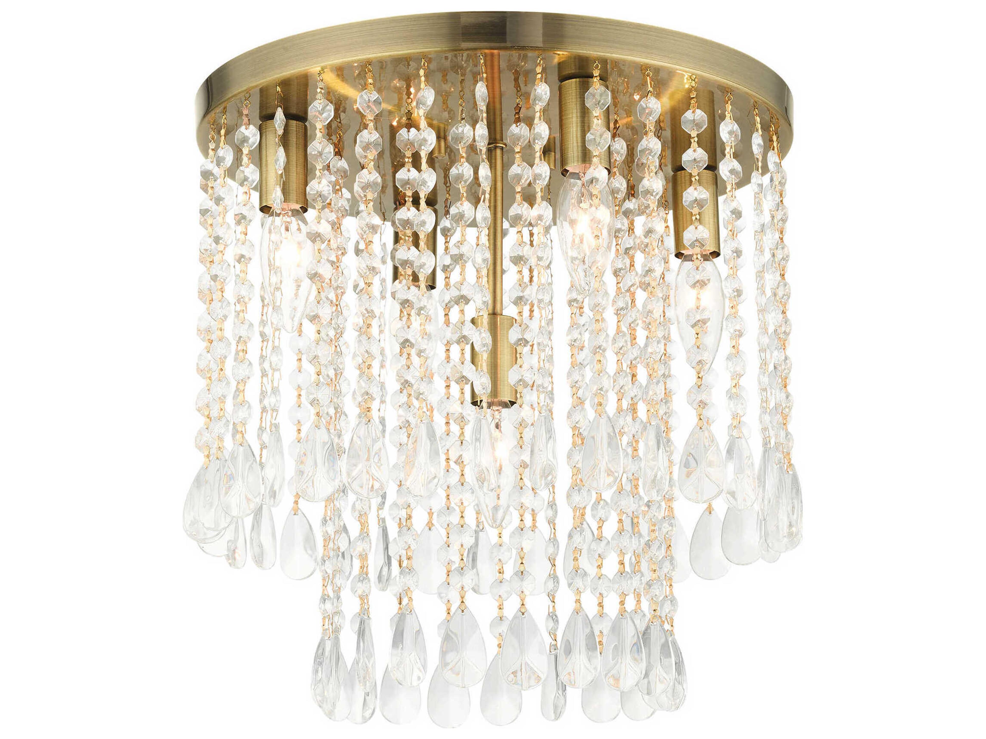 Livex Lighting Elizabeth 5-Light Antique Brass Crystal Flush Mount