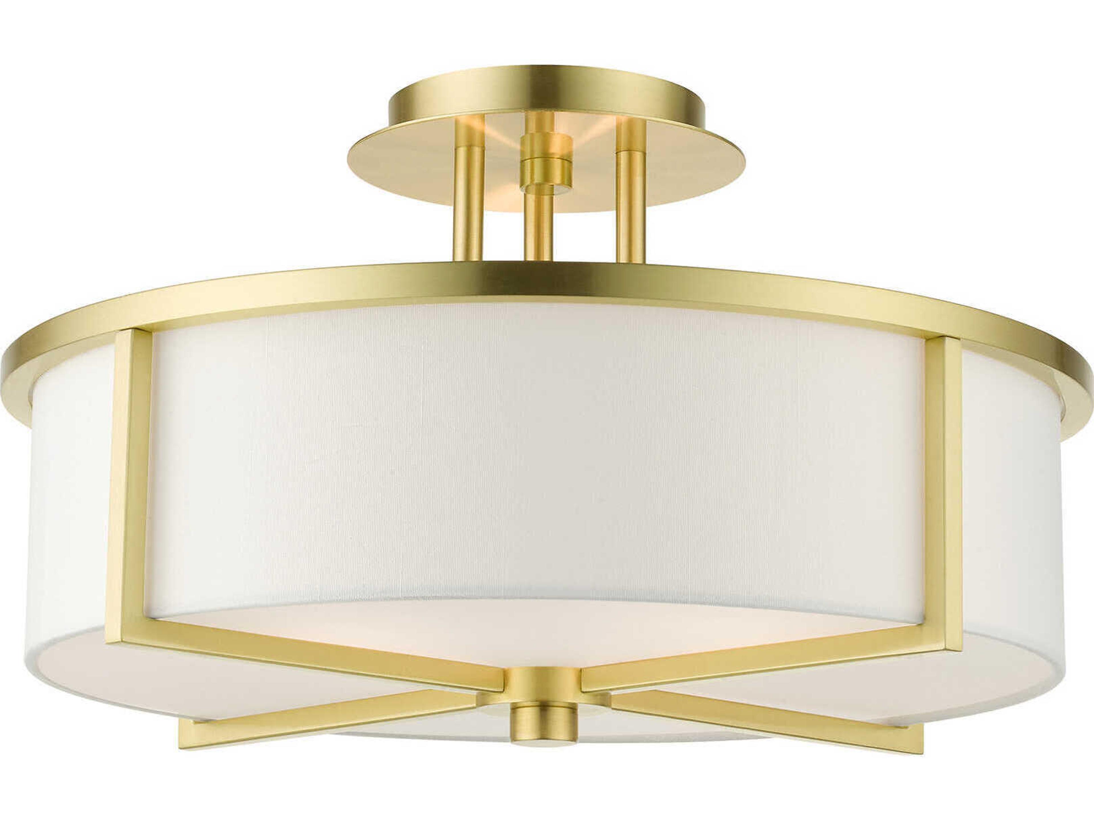 Livex Lighting Wesley 3-Light Satin Brass Drum Semi Flush Mount