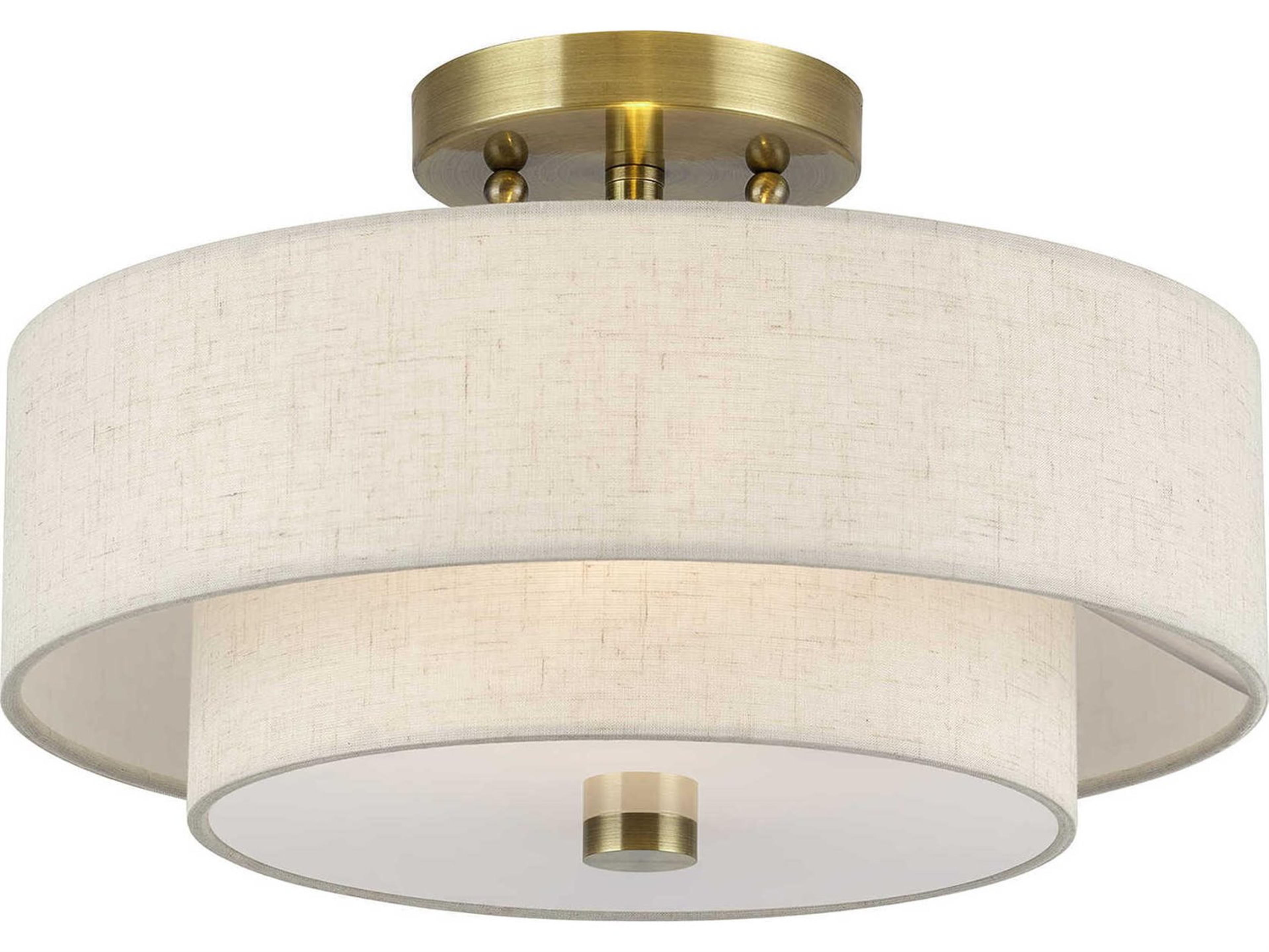 Livex Lighting Monroe 2-Light Antique Brass Drum Semi Flush Mount