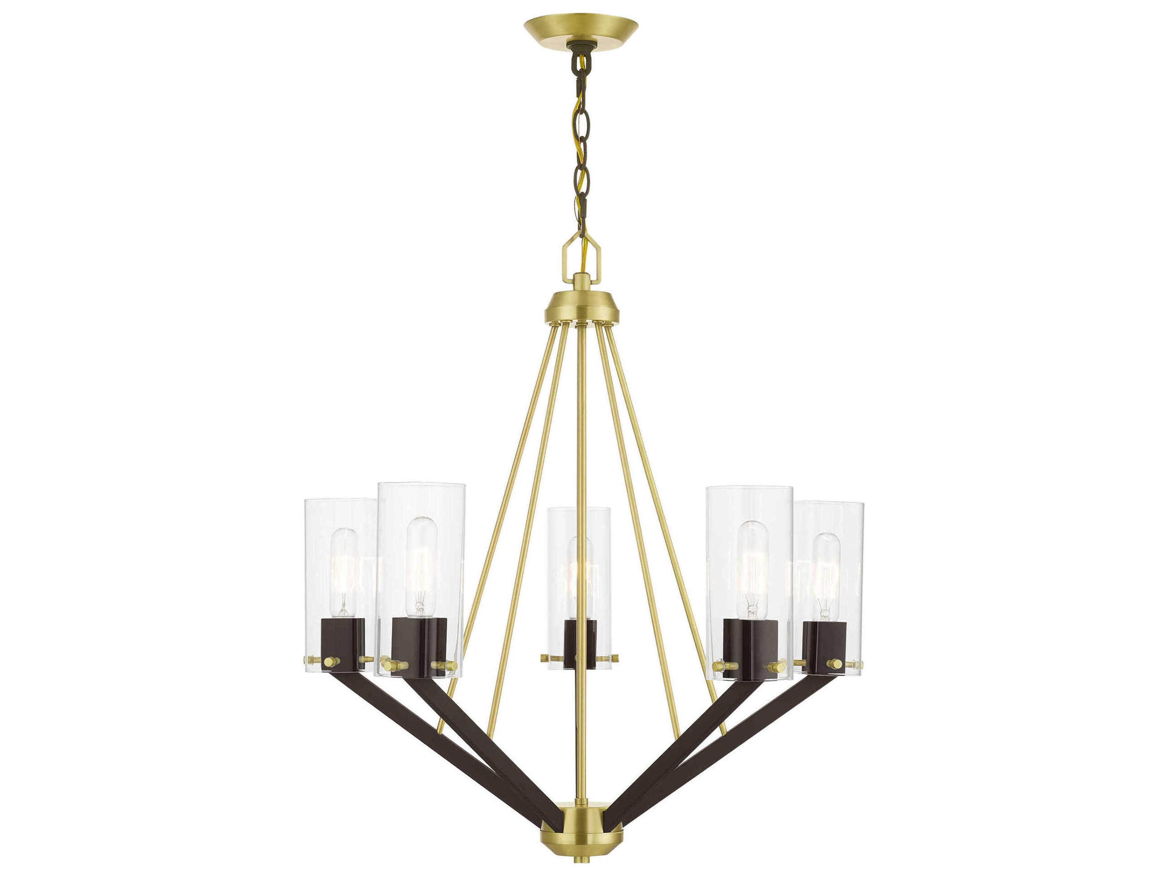Livex Lighting Beckett 5-Light Satin Brass Bronze Glass Cylinder Chandelier