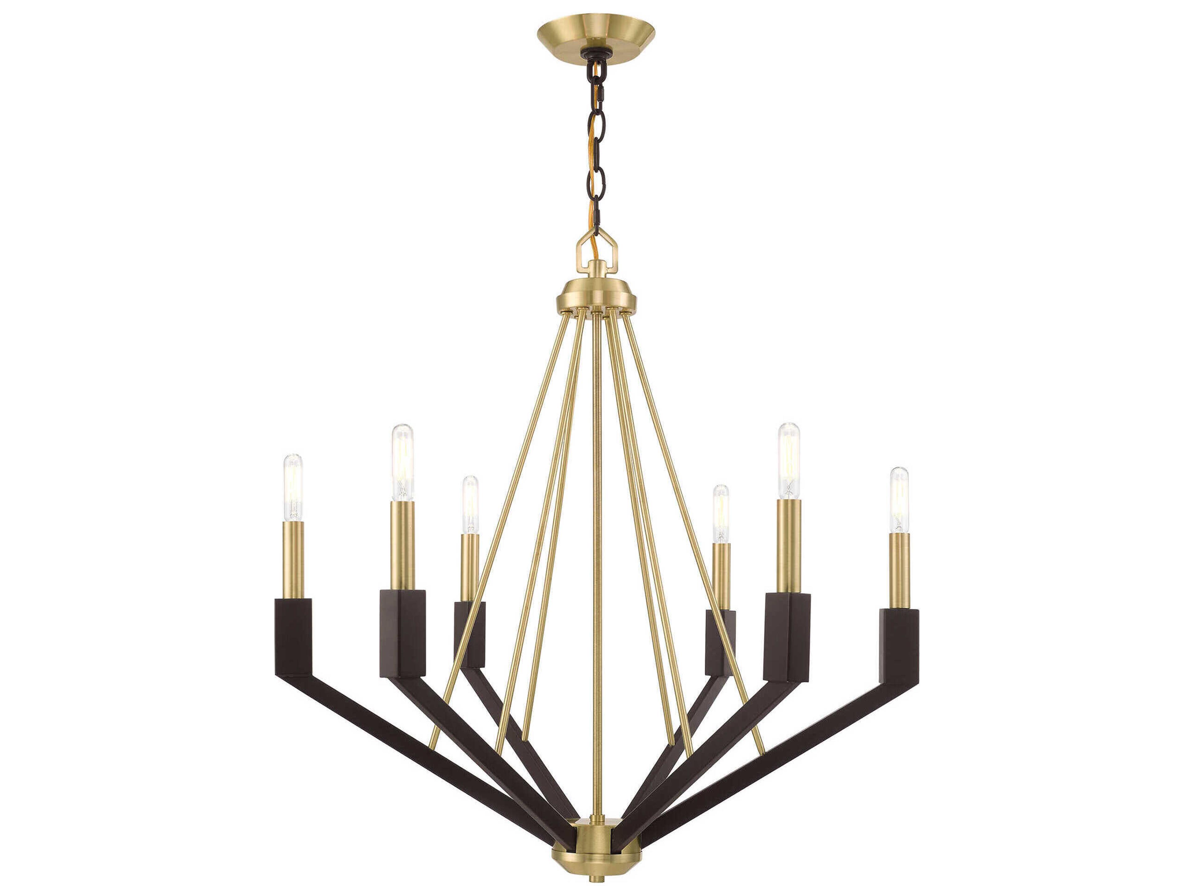Livex Lighting Beckett 6-Light Satin Brass Bronze Candelabra Chandelier