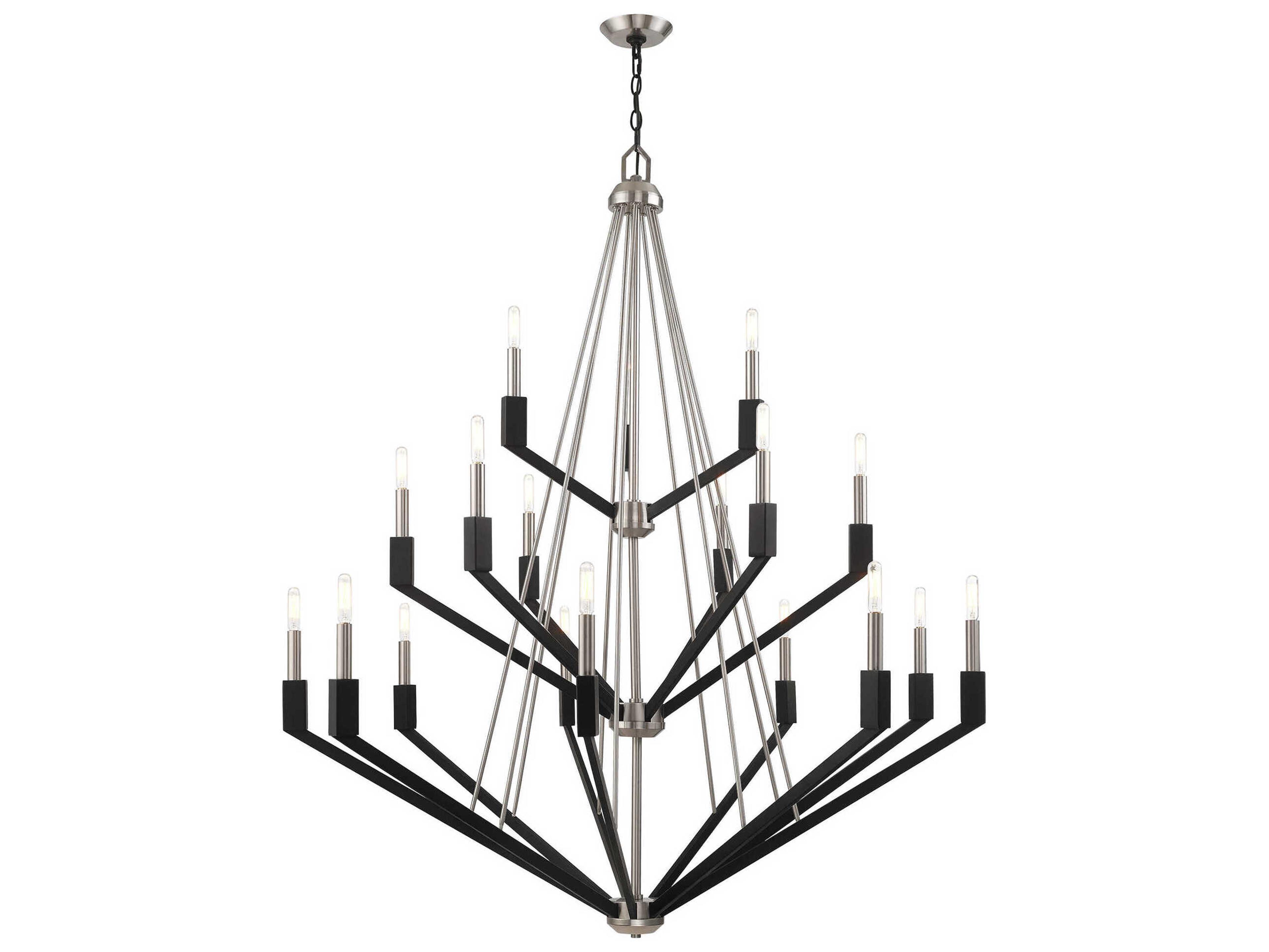Livex Lighting Beckett 18-Light8-Light Brushed Nickel Black Candelabra Tiered Chandelier