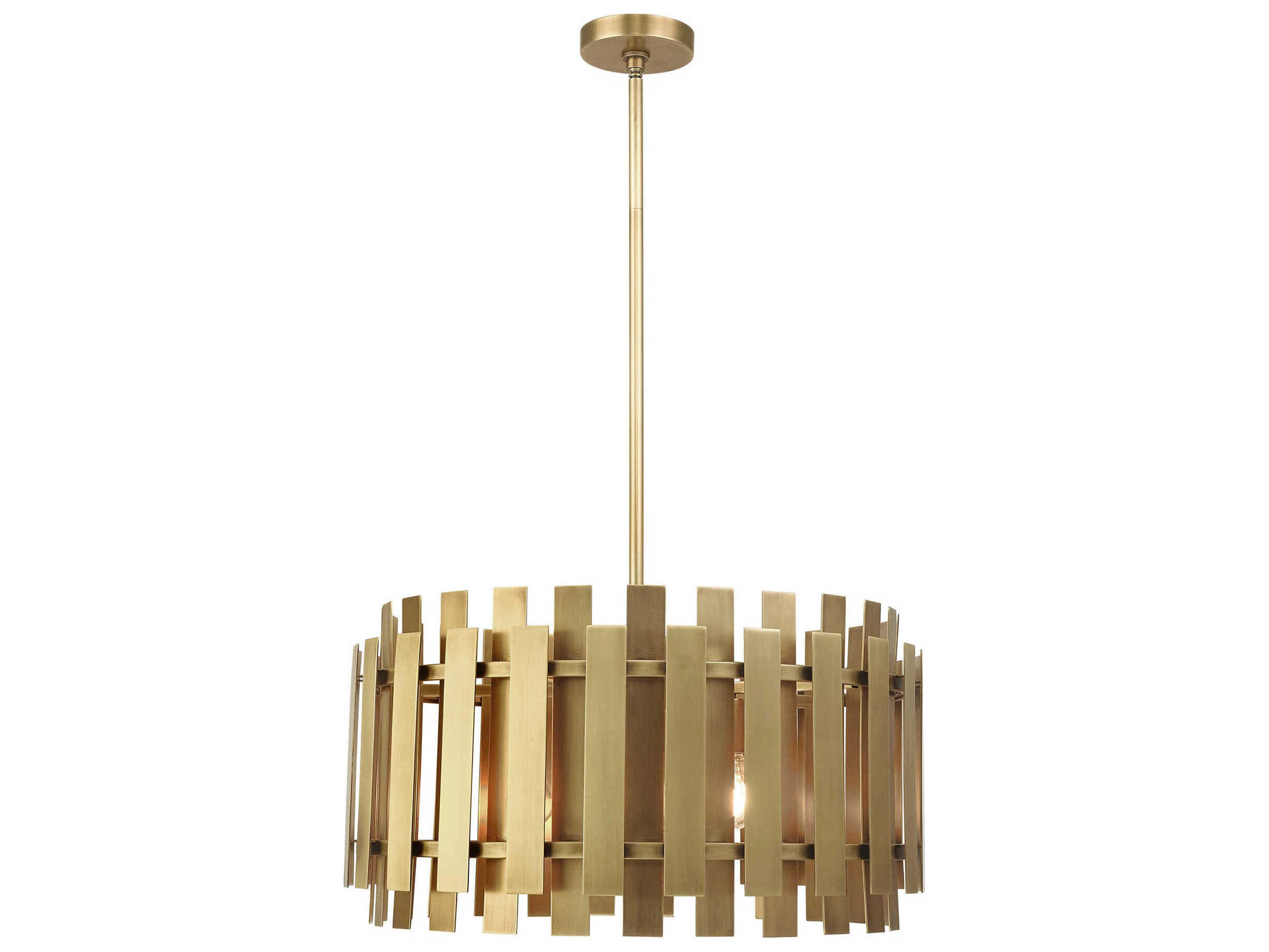 Livex Lighting Greenwich 6-Light Natural Brass Drum Pendant