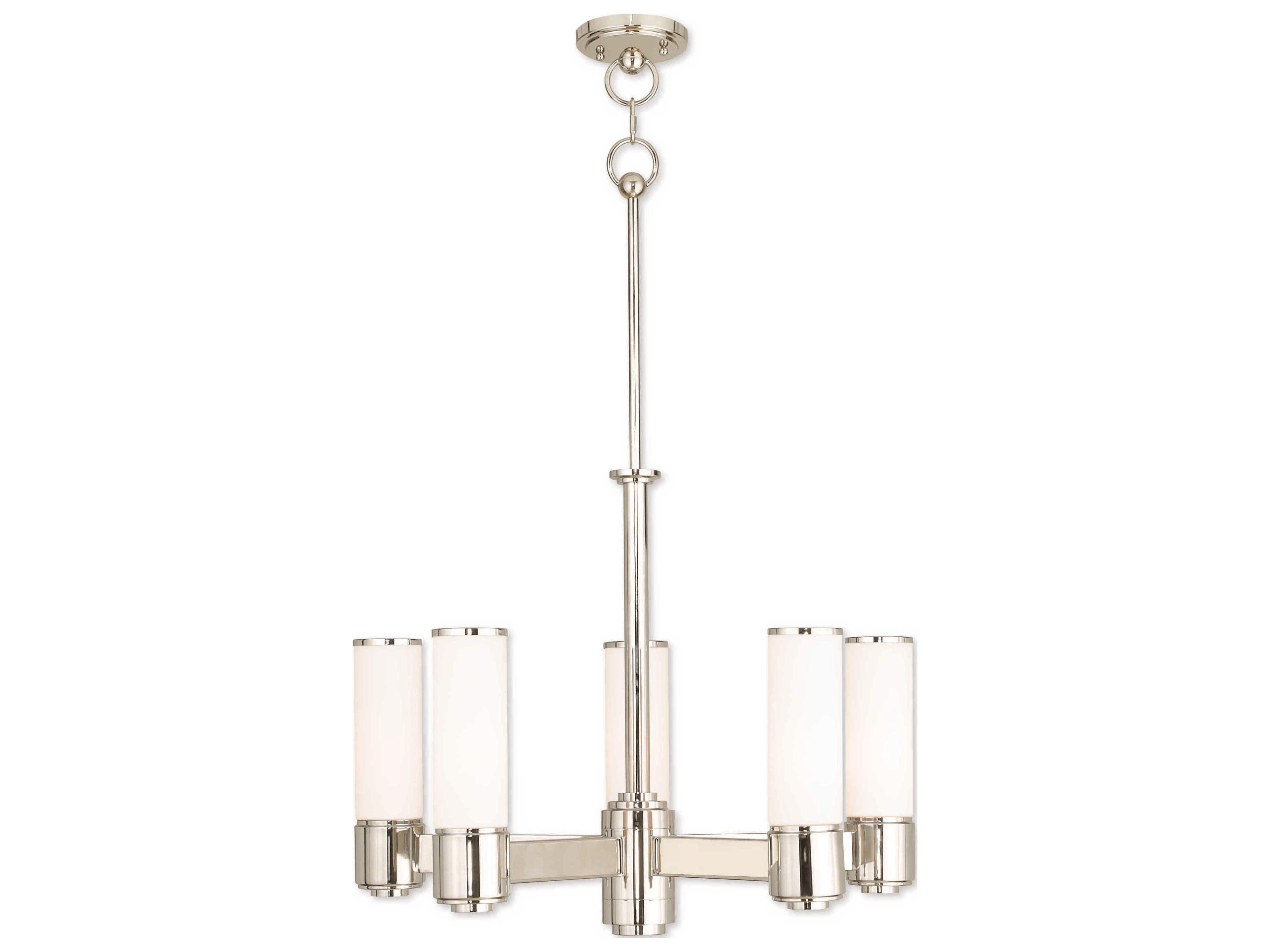 Livex Lighting Weston 5-Light Polished Nickel Glass Cylinder Chandelier