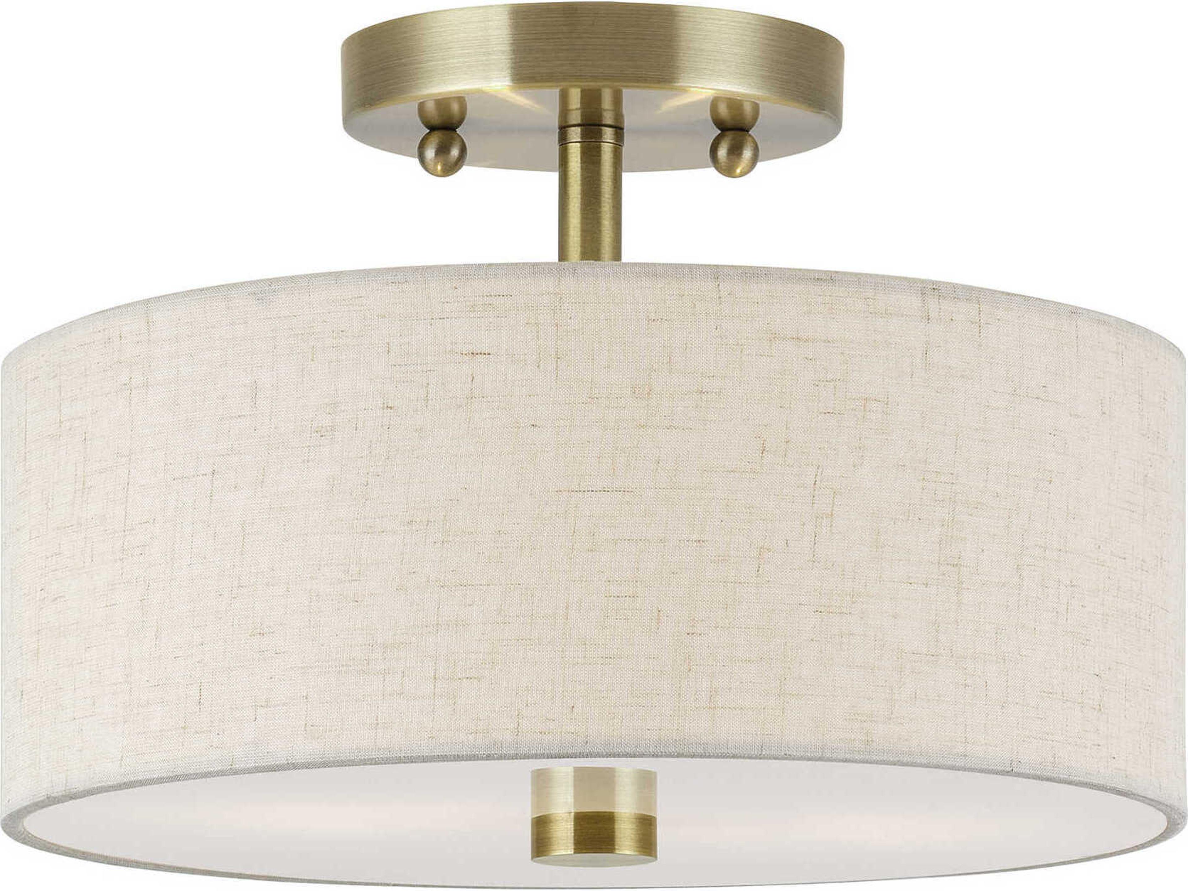 Livex Lighting Monroe 2-Light Antique Brass Drum Semi Flush Mount