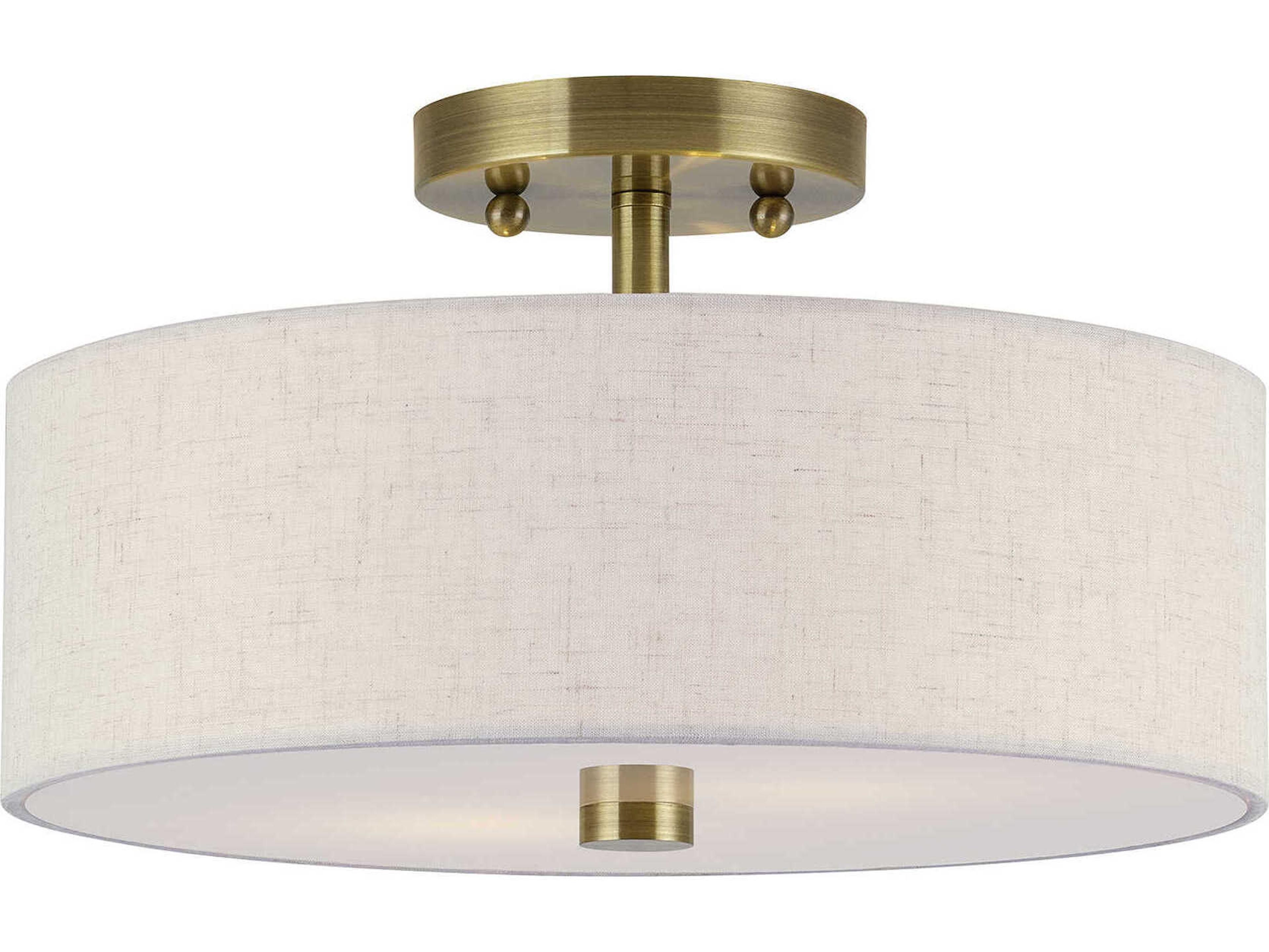 Livex Lighting Monroe 2-Light Antique Brass Drum Semi Flush Mount