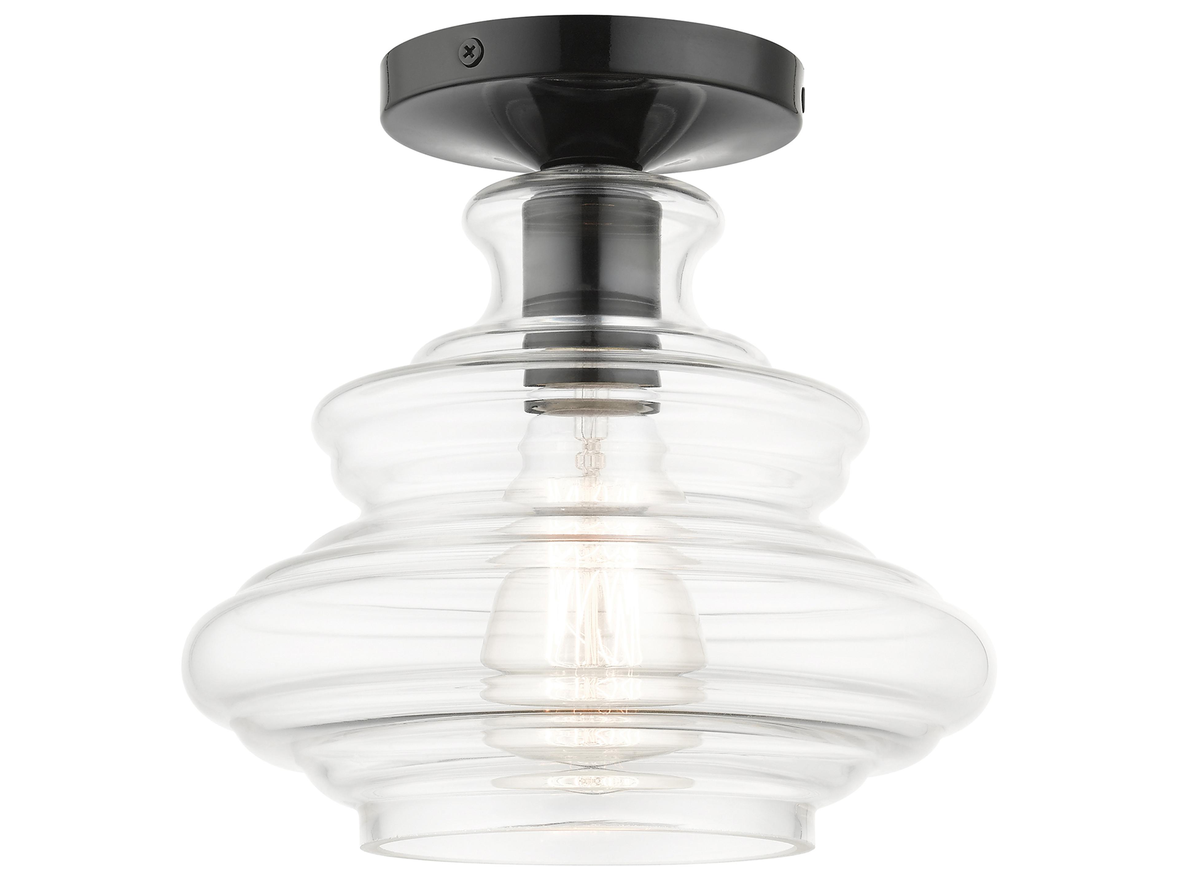 Livex Lighting Everett 1-Light Shiny Black Chrome Glass Semi Flush Mount