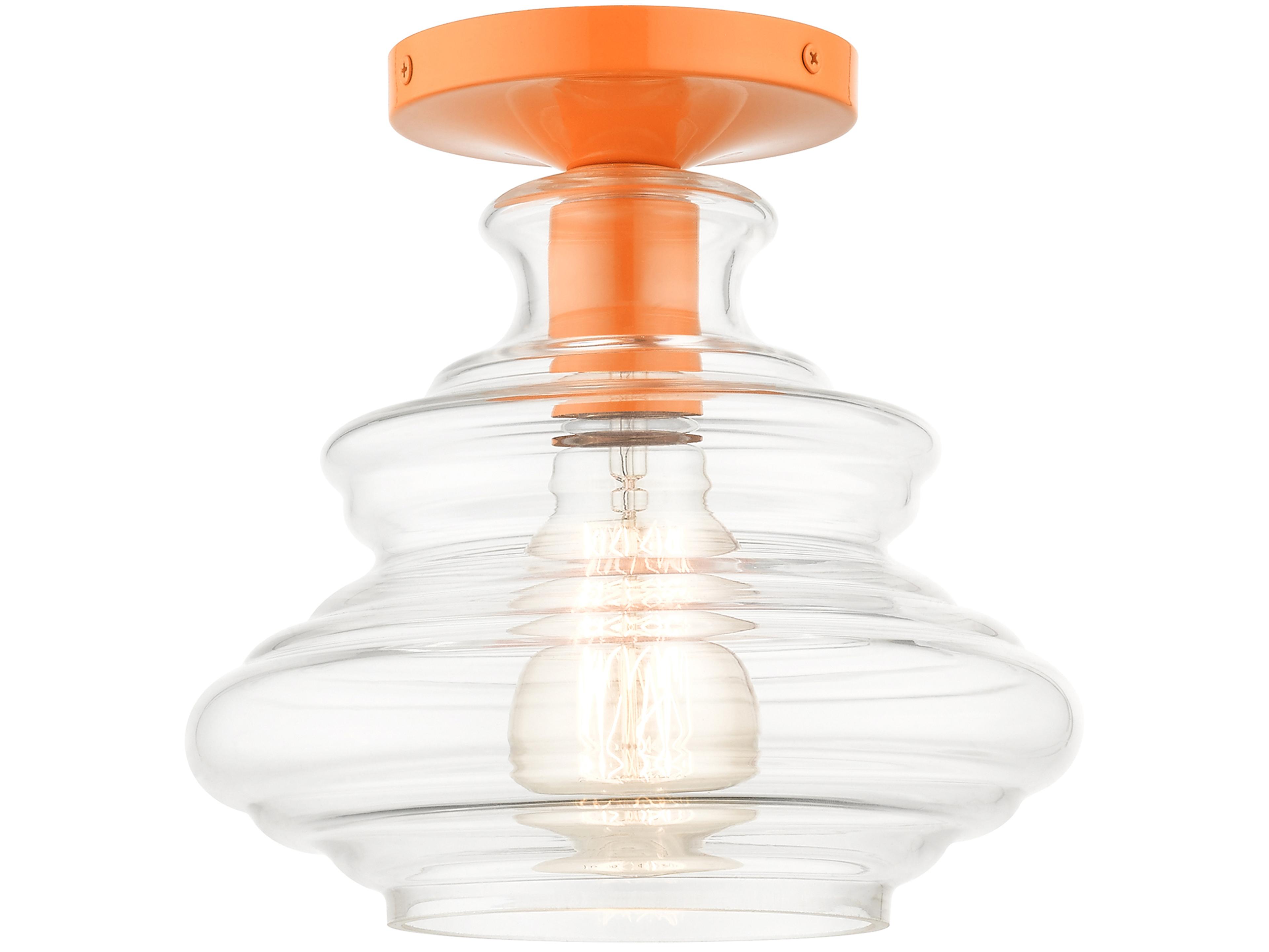 Livex Lighting Everett 1-Light Shiny Orange Glass Semi Flush Mount