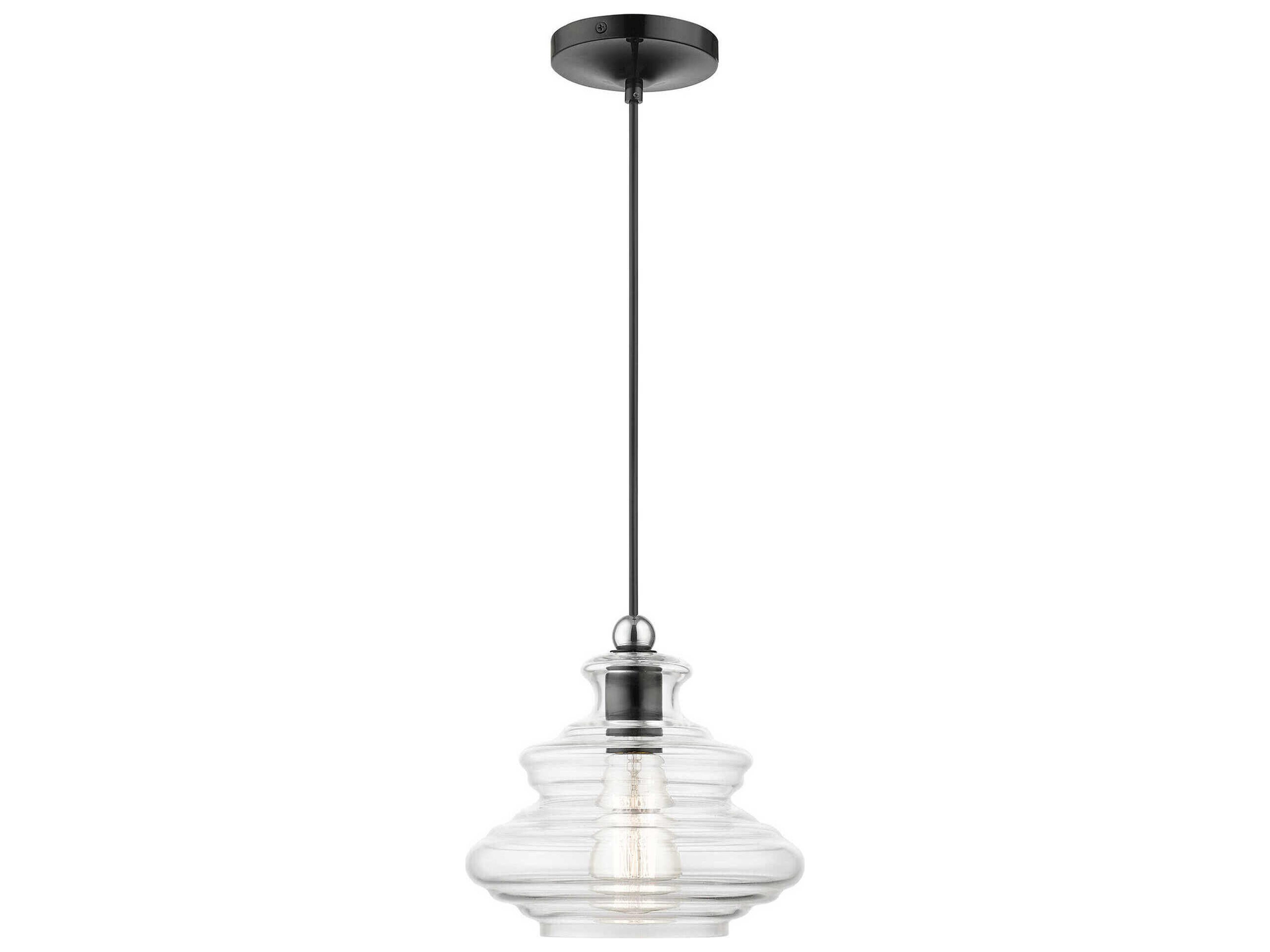 Livex Lighting Everett 1-Light Shiny Black Chrome Glass Mini Pendant