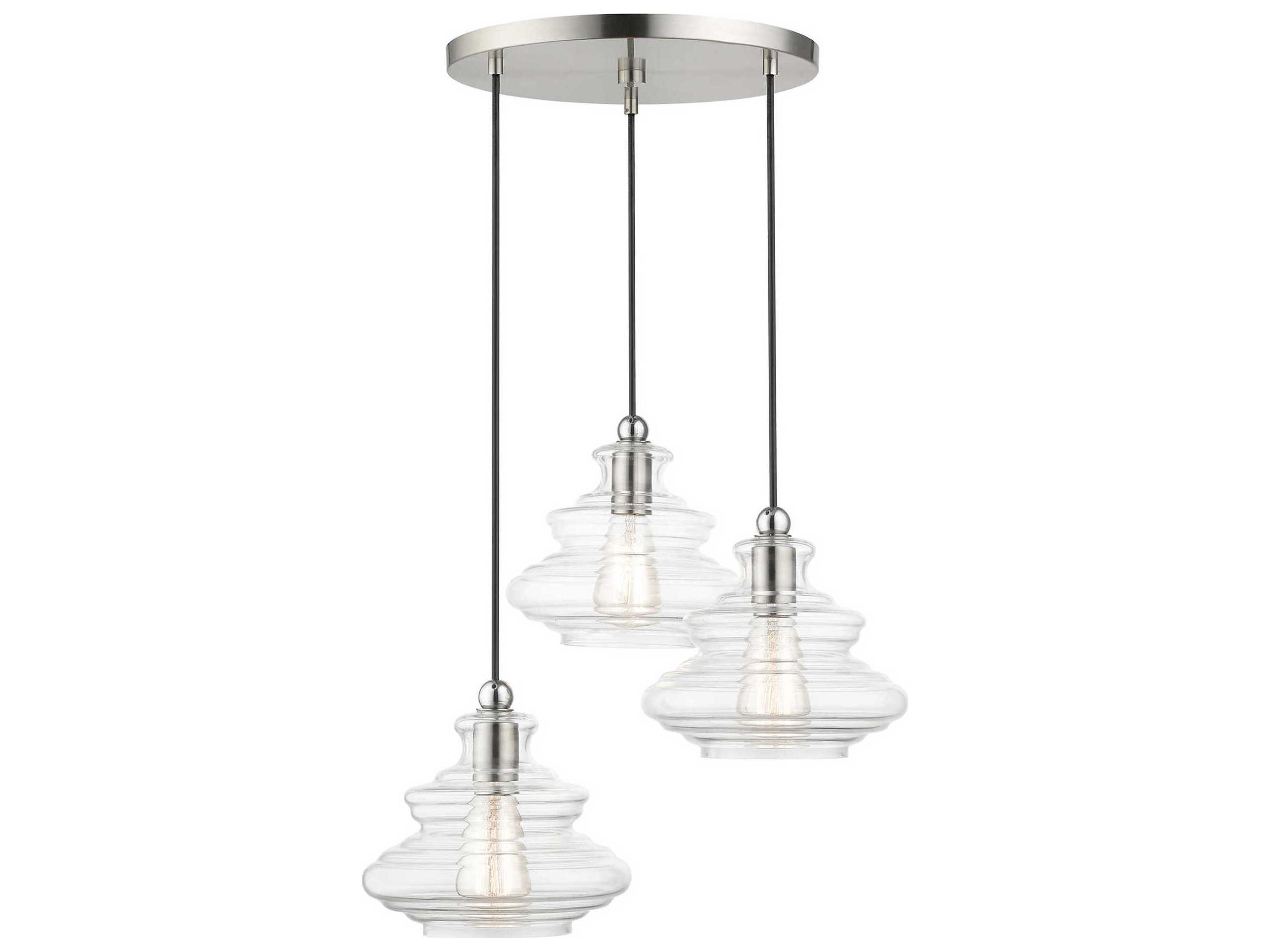 Livex Lighting Everett 3-Light Brushed Nickel Chrome Glass Pendant