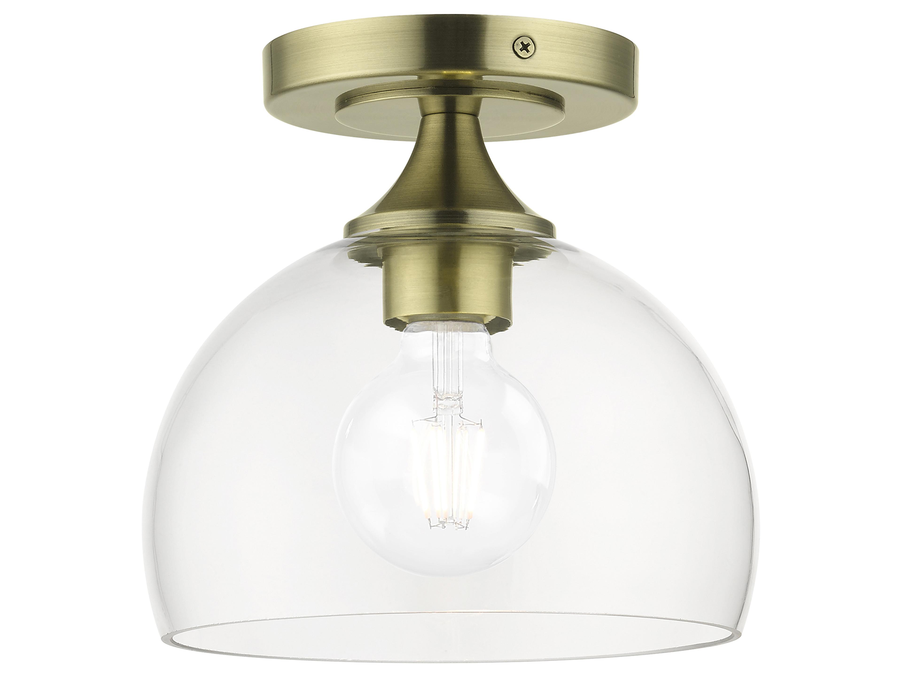 Livex Lighting Glendon 1-Light Antique Brass Glass Dome Semi Flush Mount