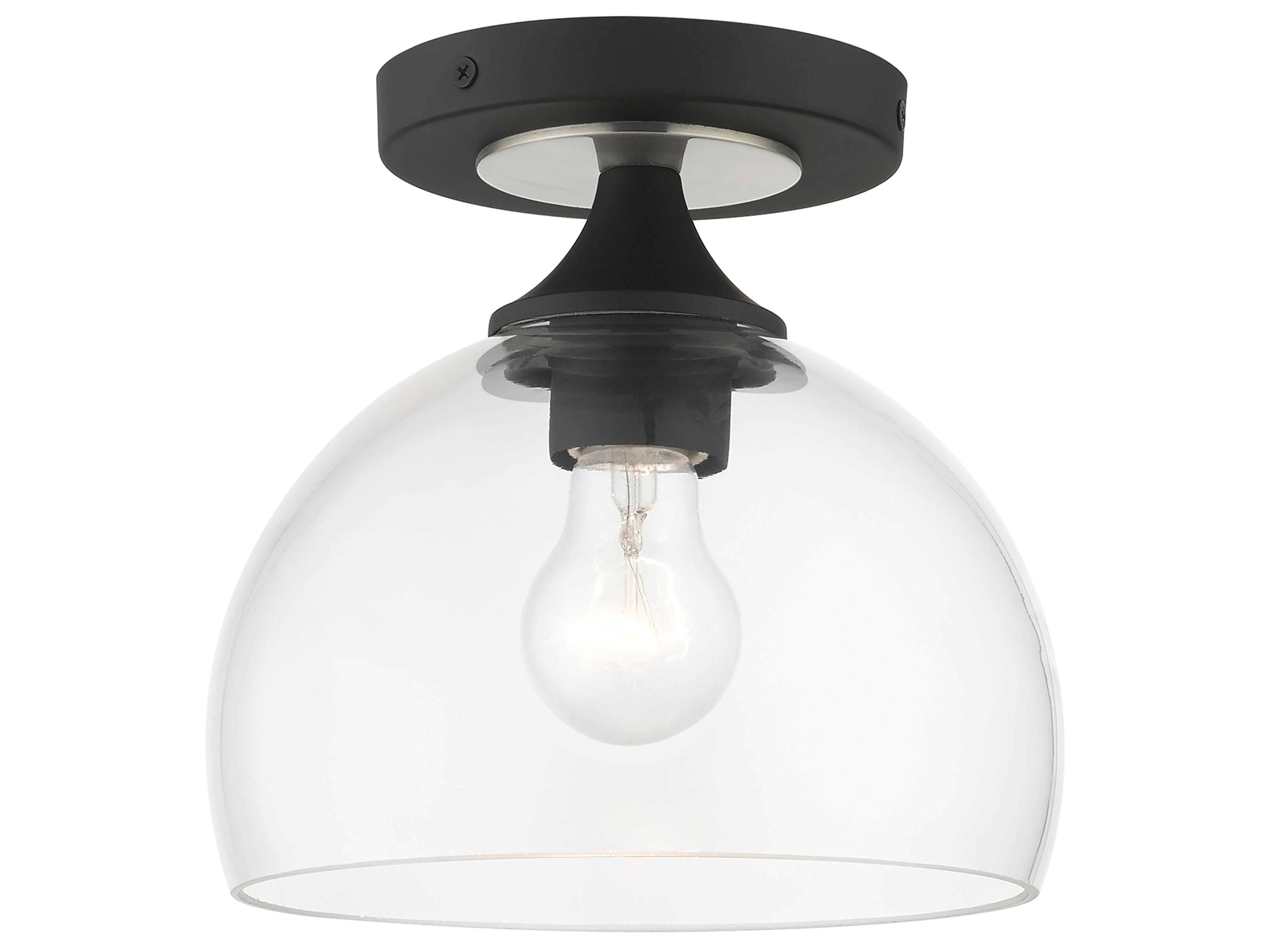Livex Lighting Glendon 1-Light Black Brushed Nickel Glass Dome Semi Flush Mount