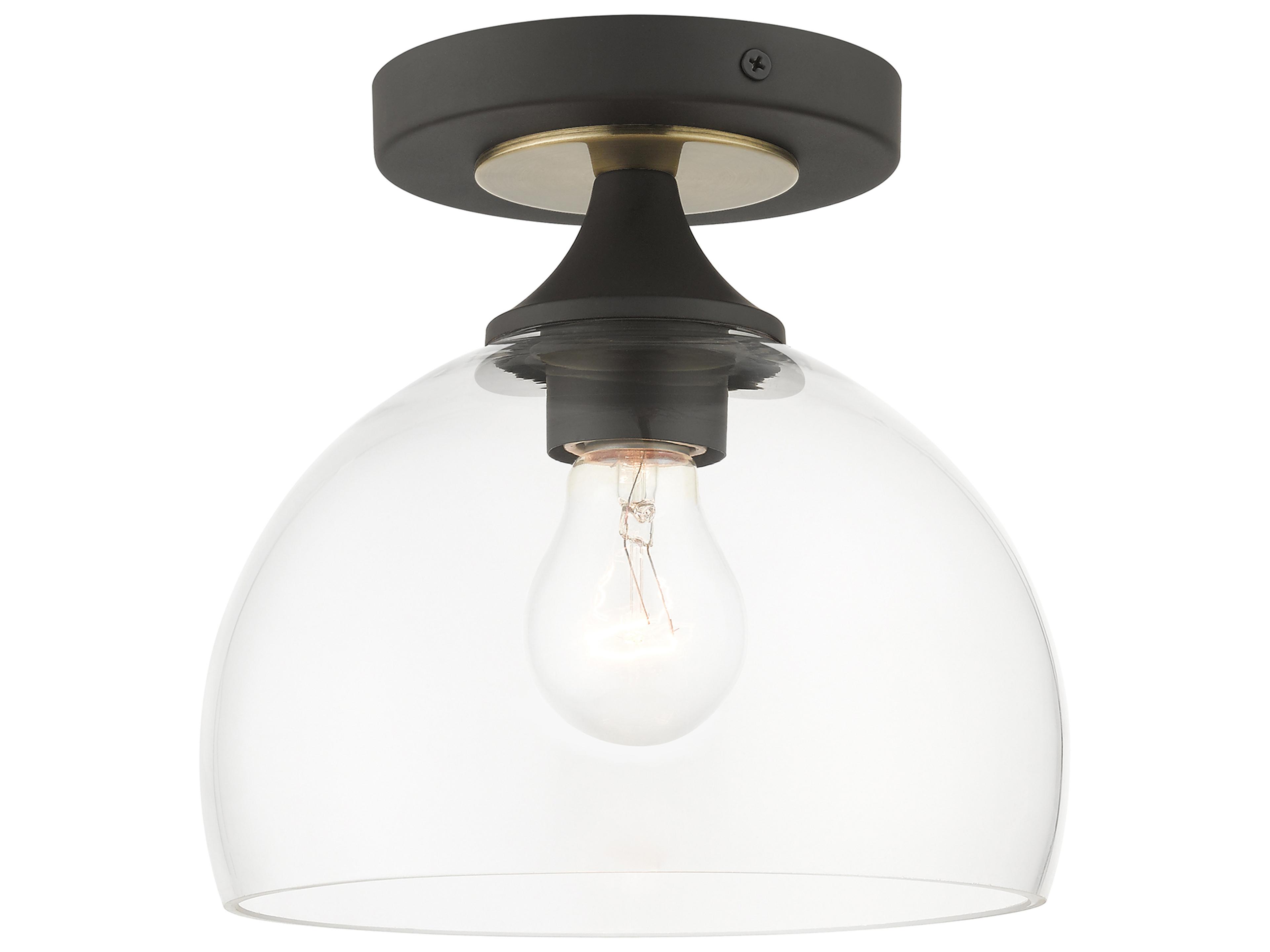 Livex Lighting Glendon 1-Light Bronze Antique Brass Glass Dome Semi Flush Mount