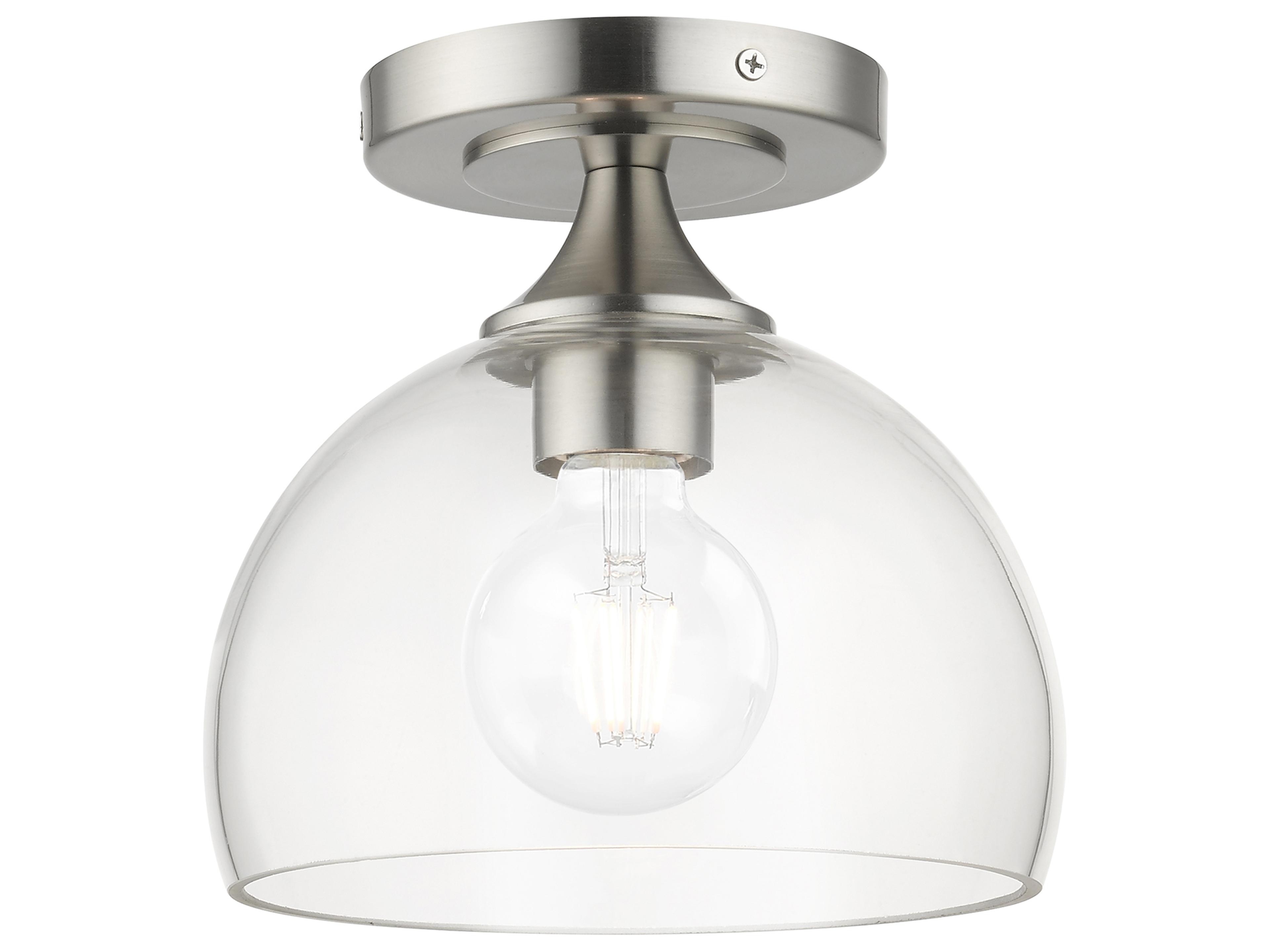 Livex Lighting Glendon 1-Light Brushed Nickel Glass Dome Semi Flush Mount
