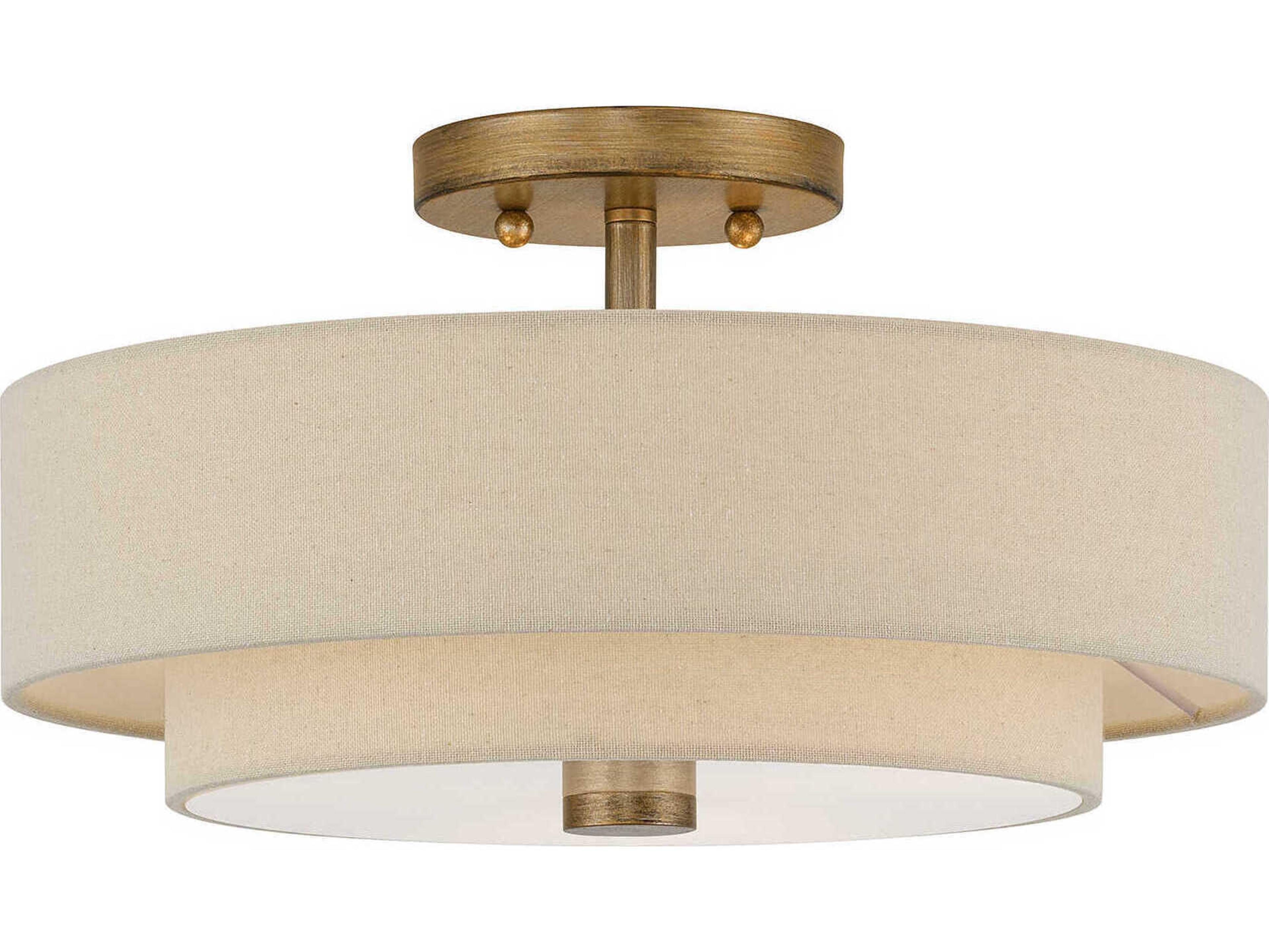 Livex Lighting Bellingham 3-Light Antique Gold Leaf Drum Semi Flush Mount