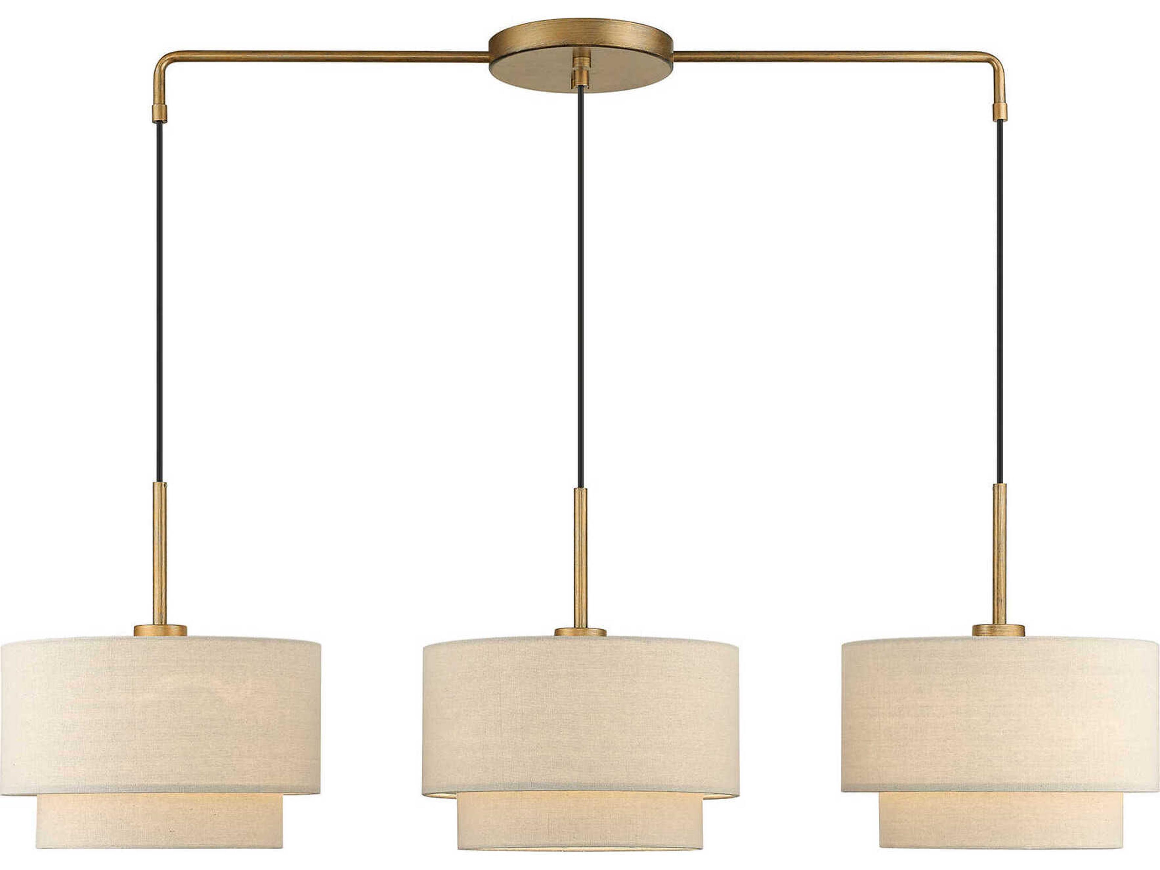 Livex Lighting Bellingham 3-Light Antique Gold Leaf Drum Linear Island Pendant