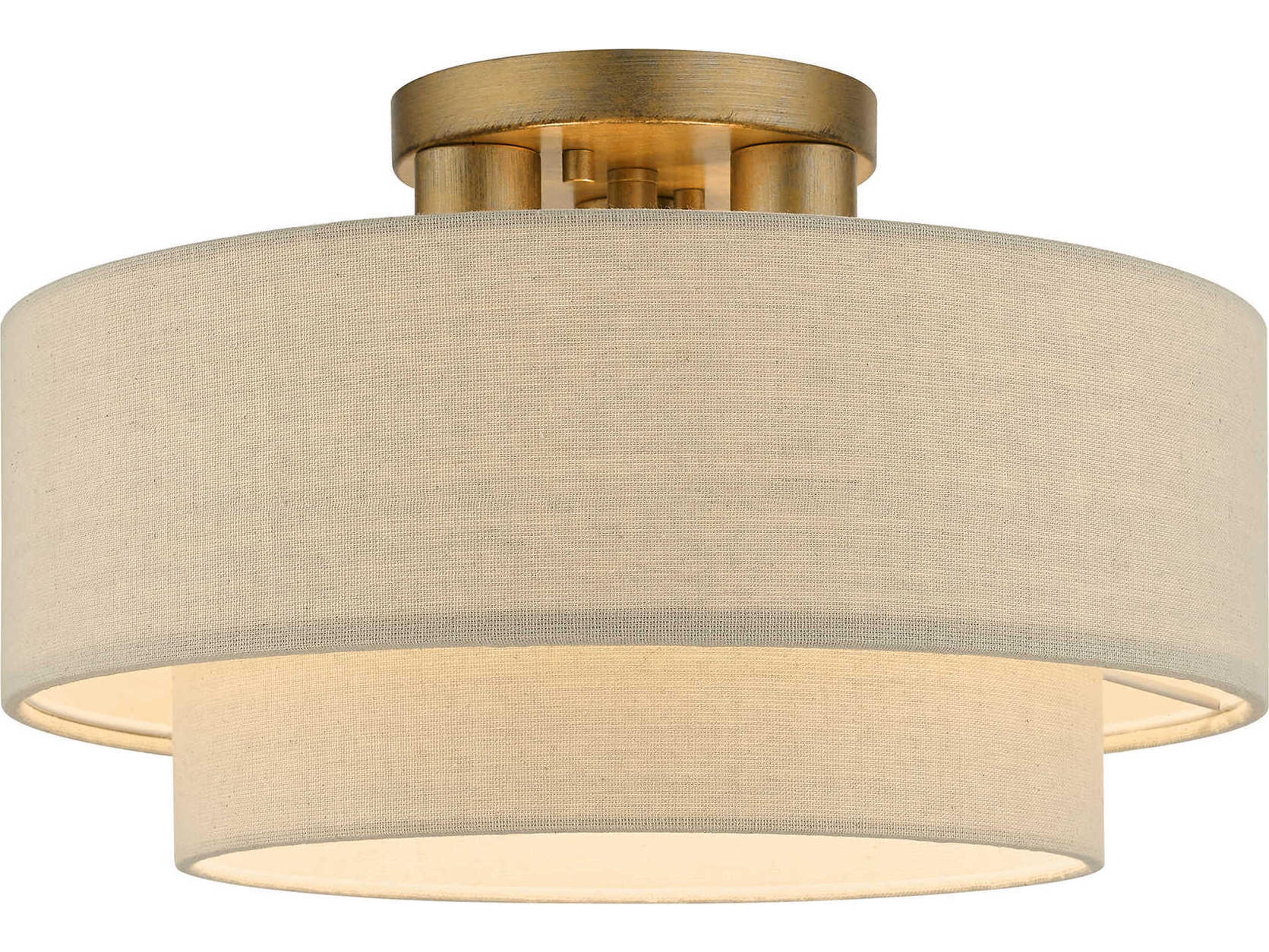 Livex Lighting Bellingham 3-Light Antique Gold Leaf Drum Semi Flush Mount