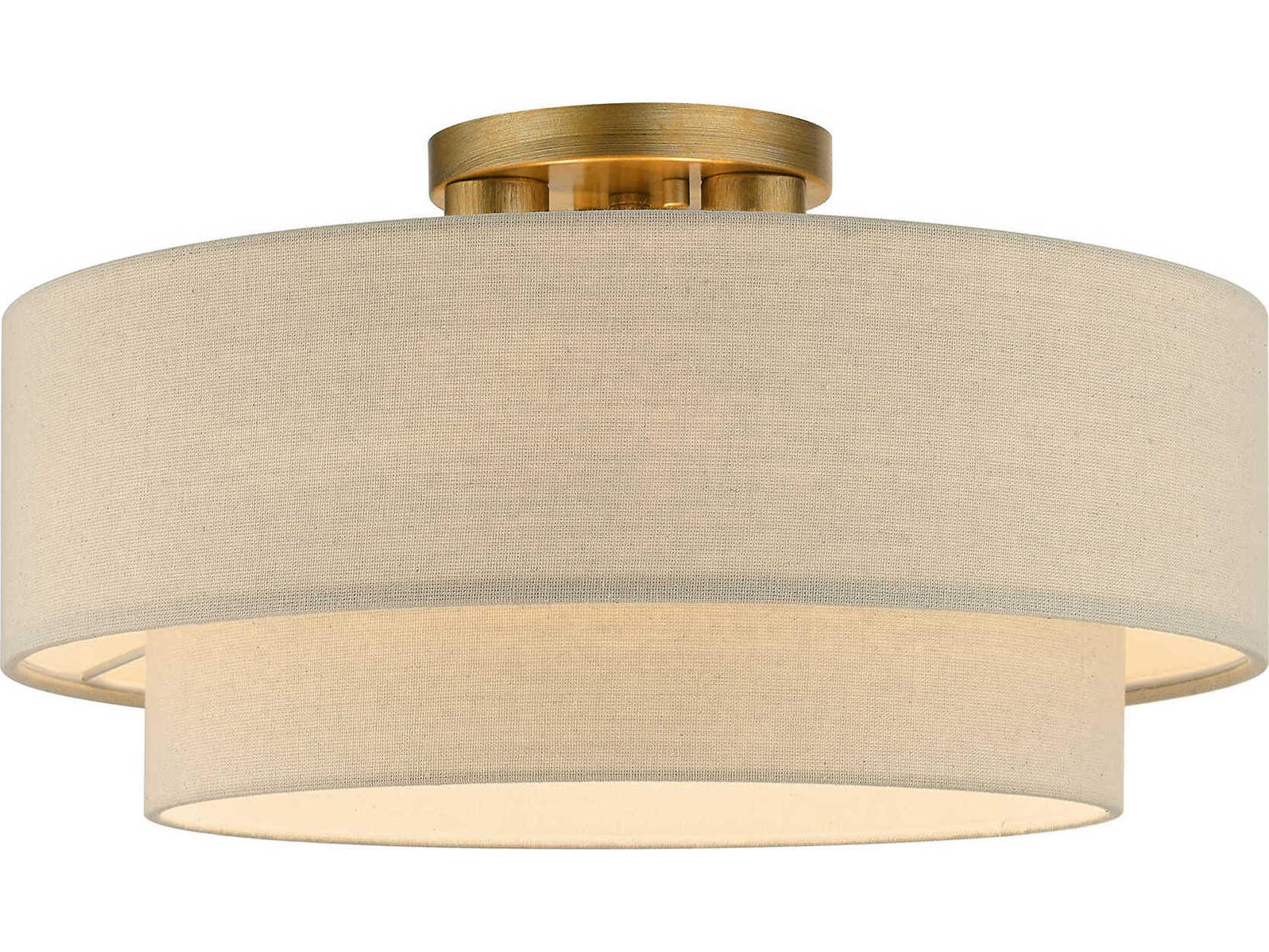 Livex Lighting Bellingham 3-Light Antique Gold Leaf Drum Tiered Semi Flush Mount