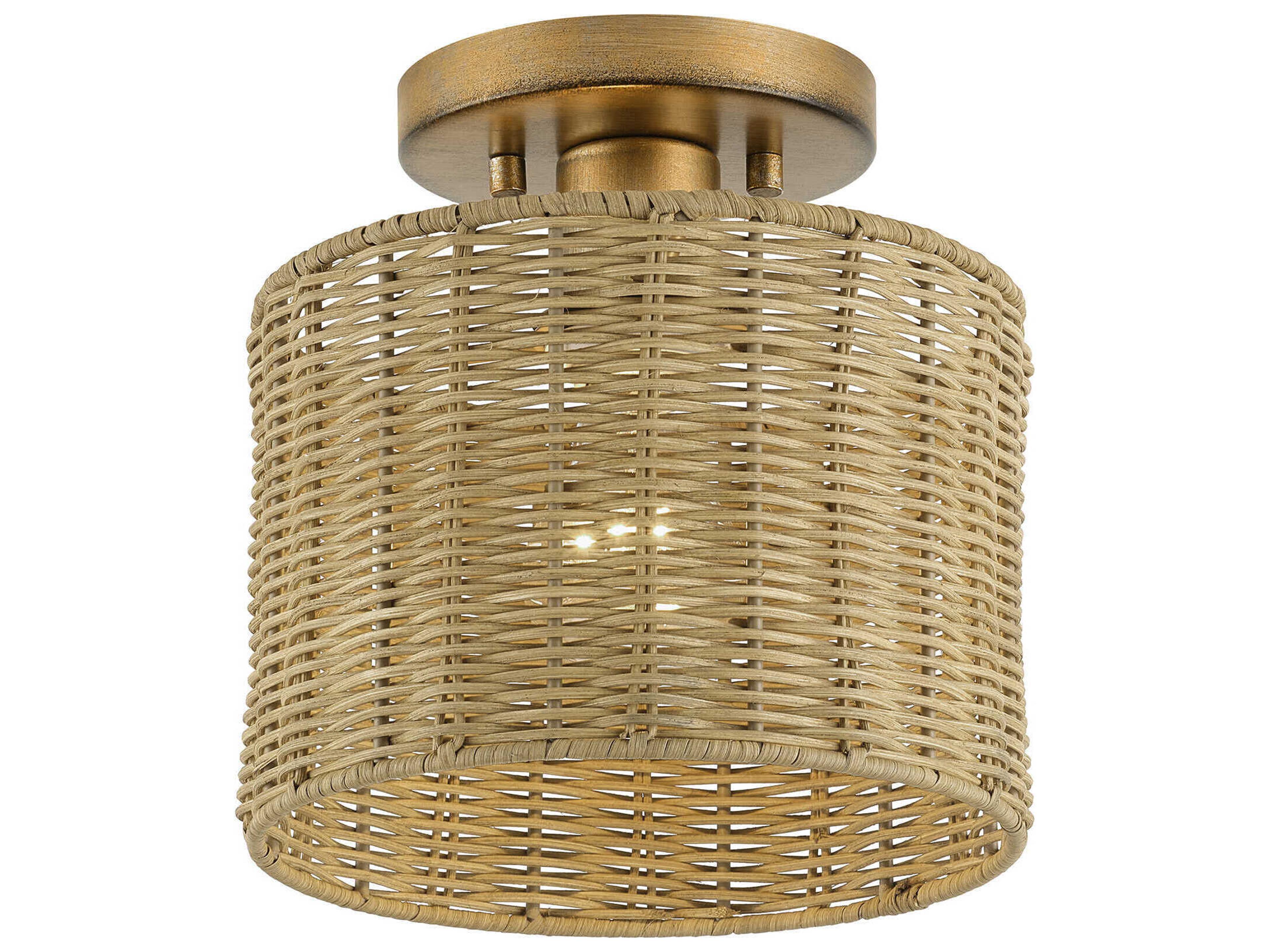 Livex Lighting Weavington 1-Light Antique Gold Leaf Drum Semi Flush Mount