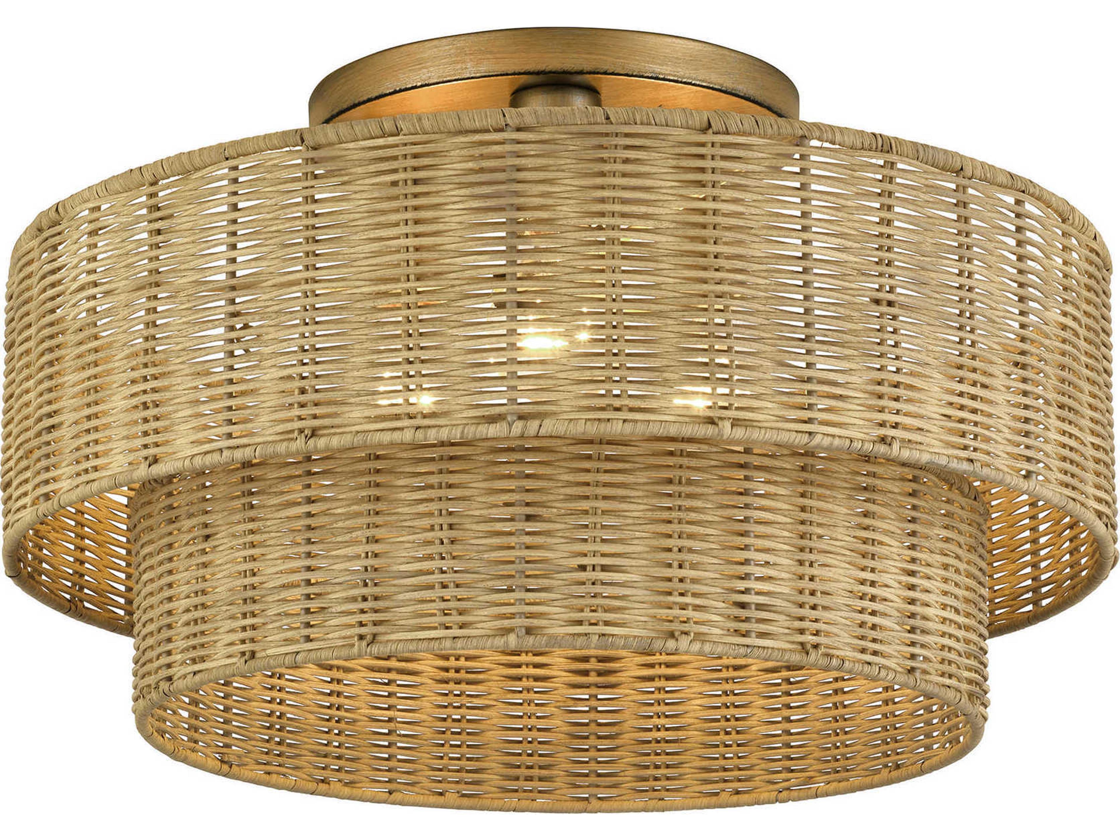 Livex Lighting Weavington 3-Light Antique Gold Leaf Drum Semi Flush Mount