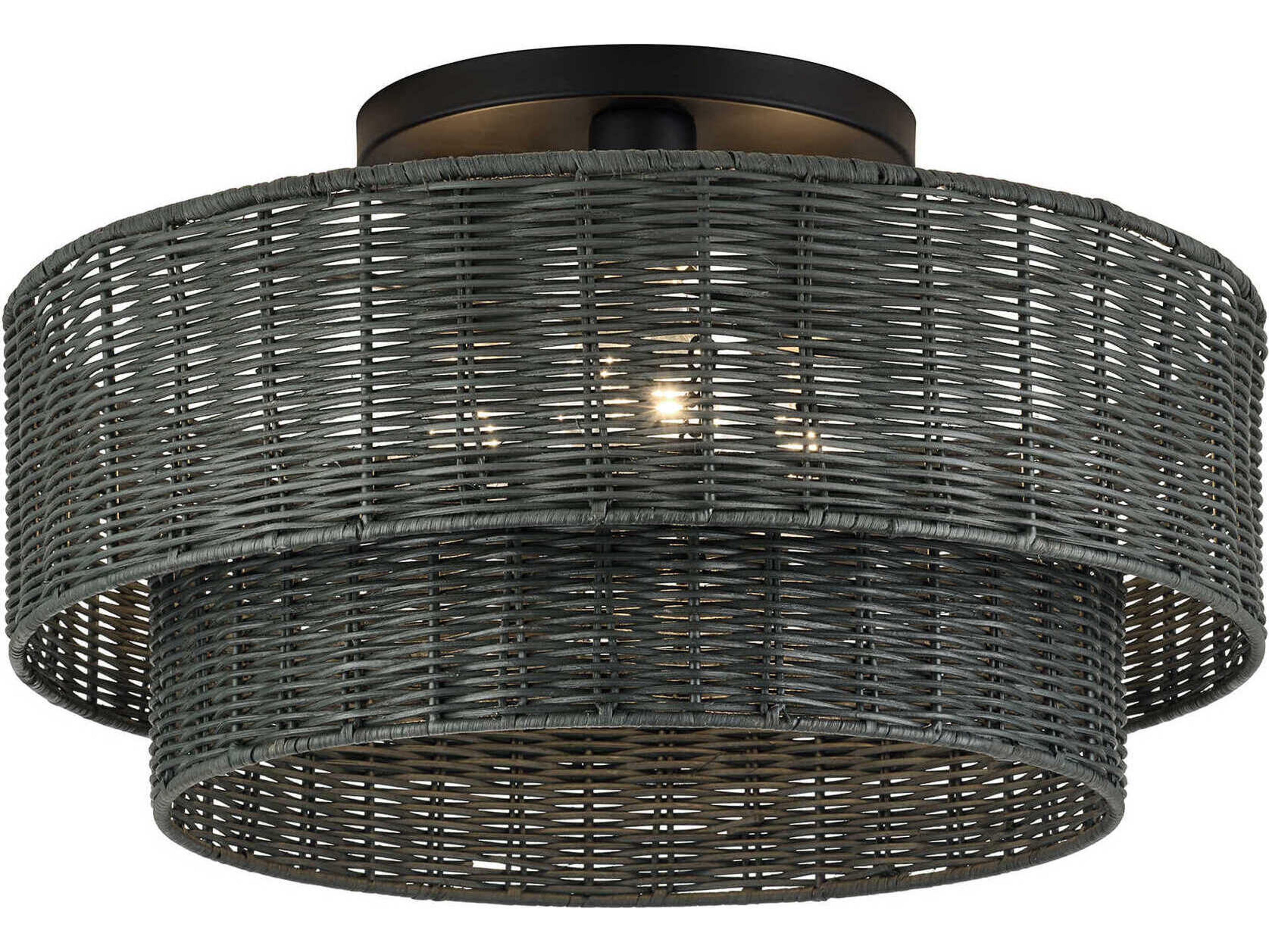 Livex Lighting Weavington 3-Light Black Drum Semi Flush Mount