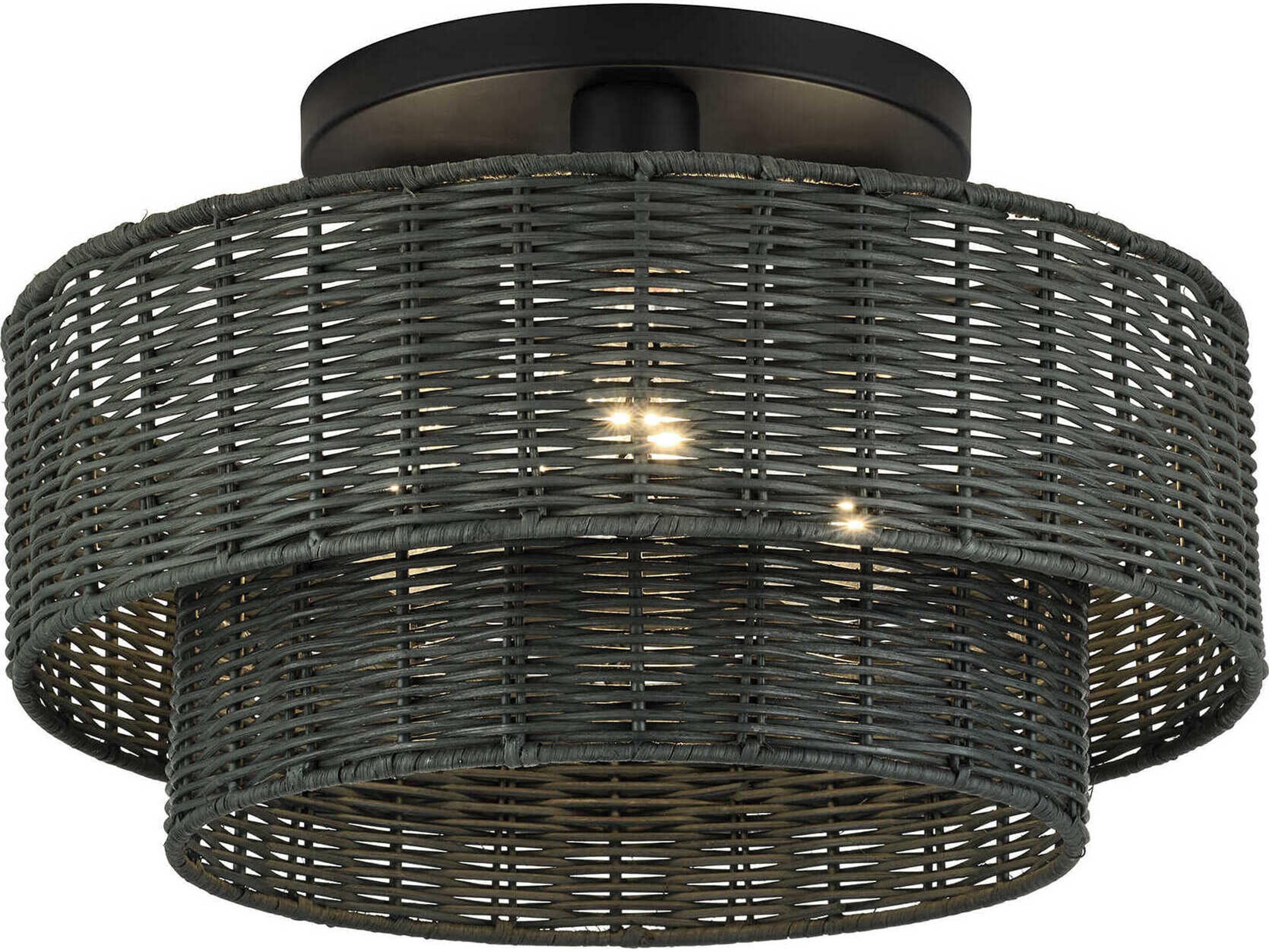 Livex Lighting Weavington 3-Light Black Drum Semi Flush Mount