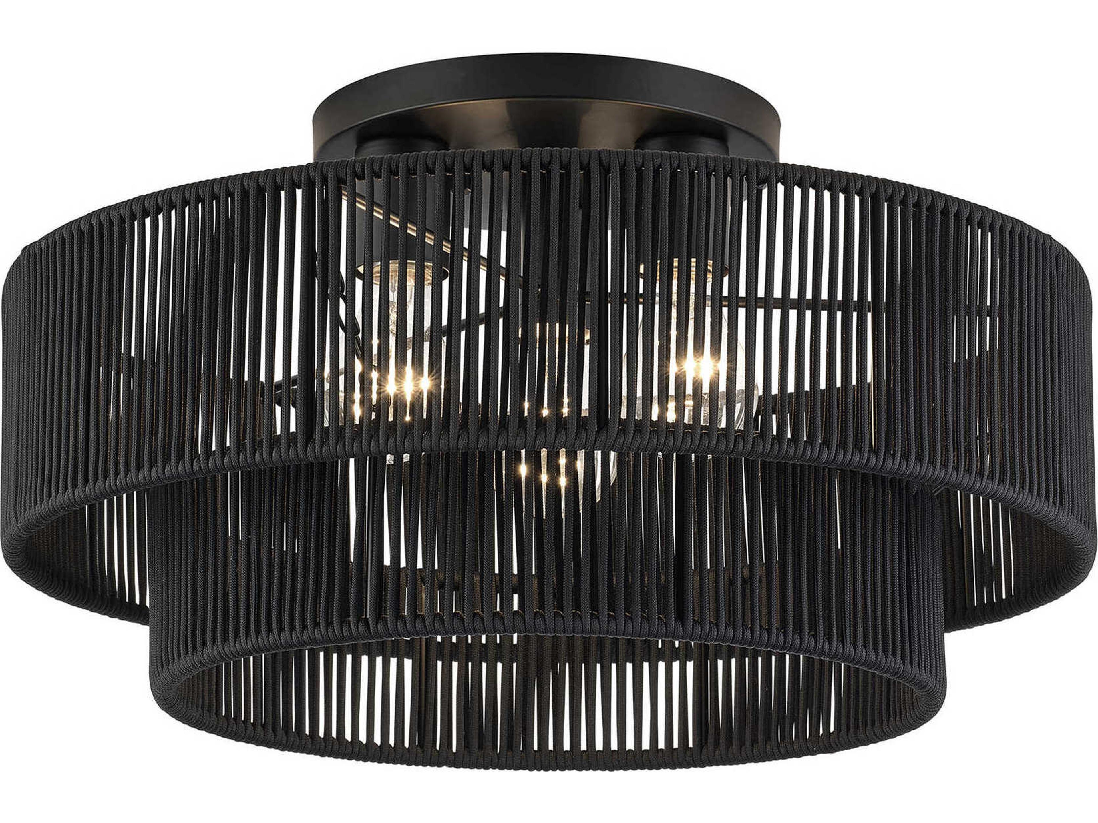 Livex Lighting Acordia 3-Light Black Round Semi Flush Mount