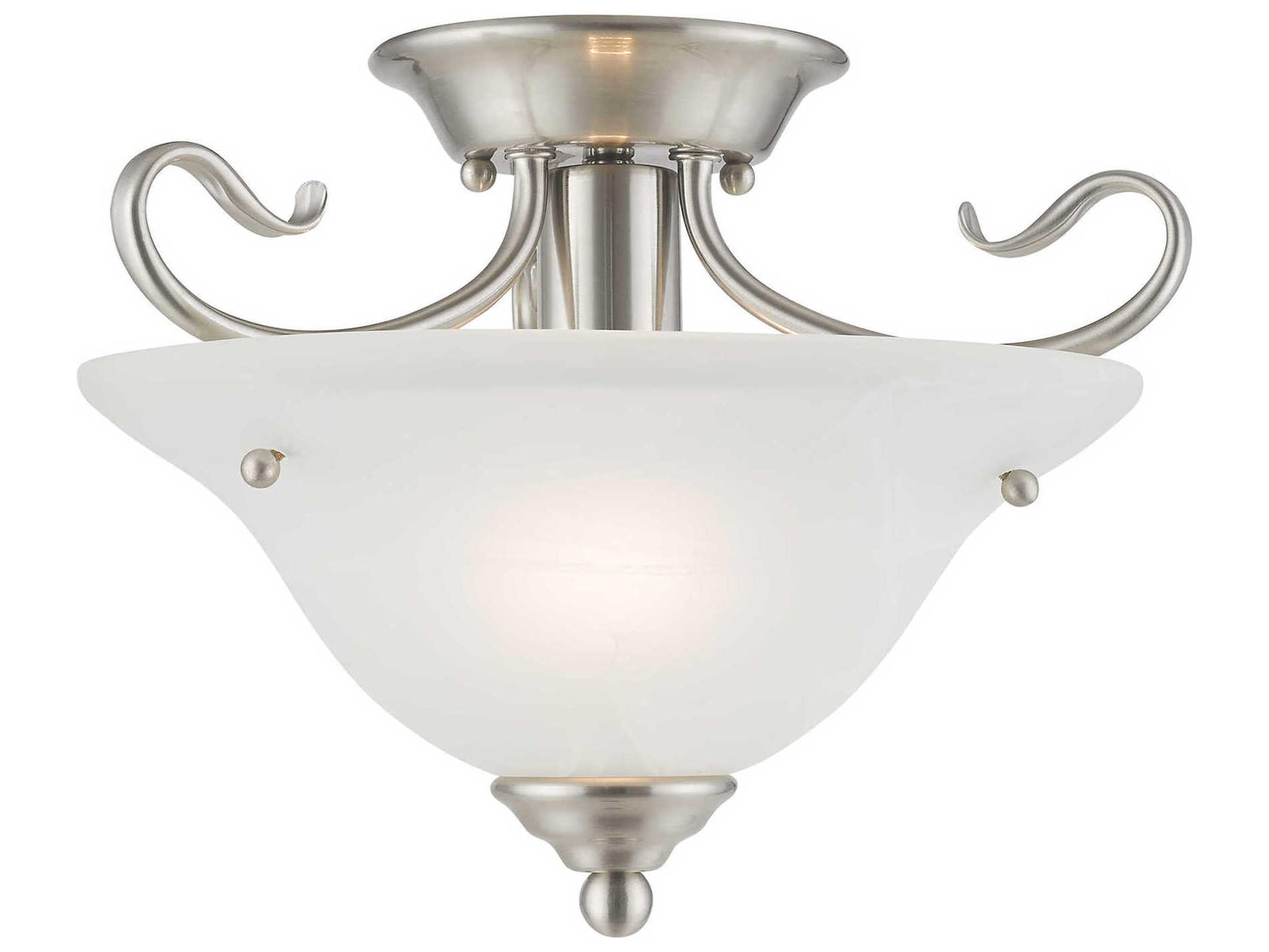 Livex Lighting Coronado 1-Light Brushed Nickel White Glass Bell Semi Flush Mount