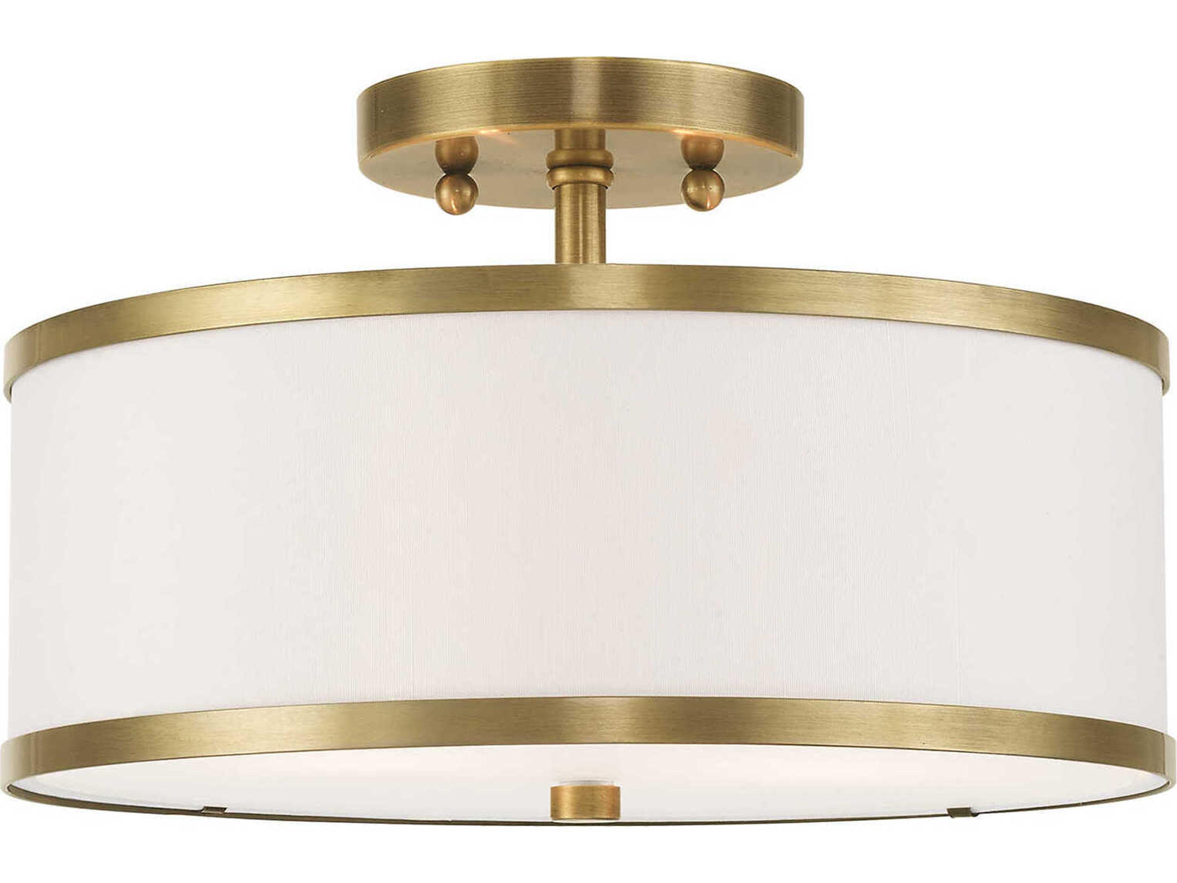 Livex Lighting Park Ridge 2-Light Antique Brass Drum Semi Flush Mount