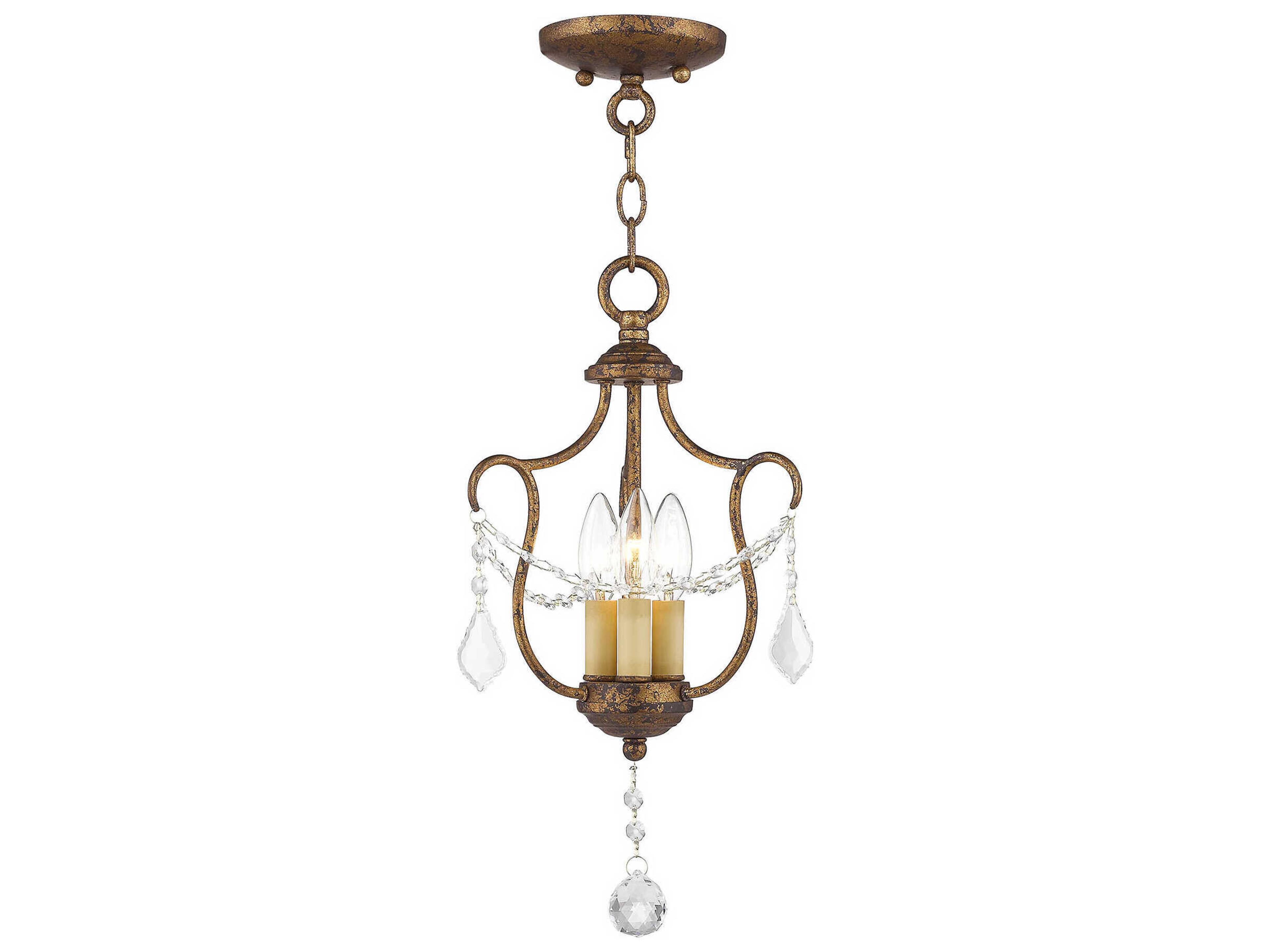 Livex Lighting Chesterfield 3-Light Hand Applied Venetian Golden Bronze Crystal Semi Flush Mount