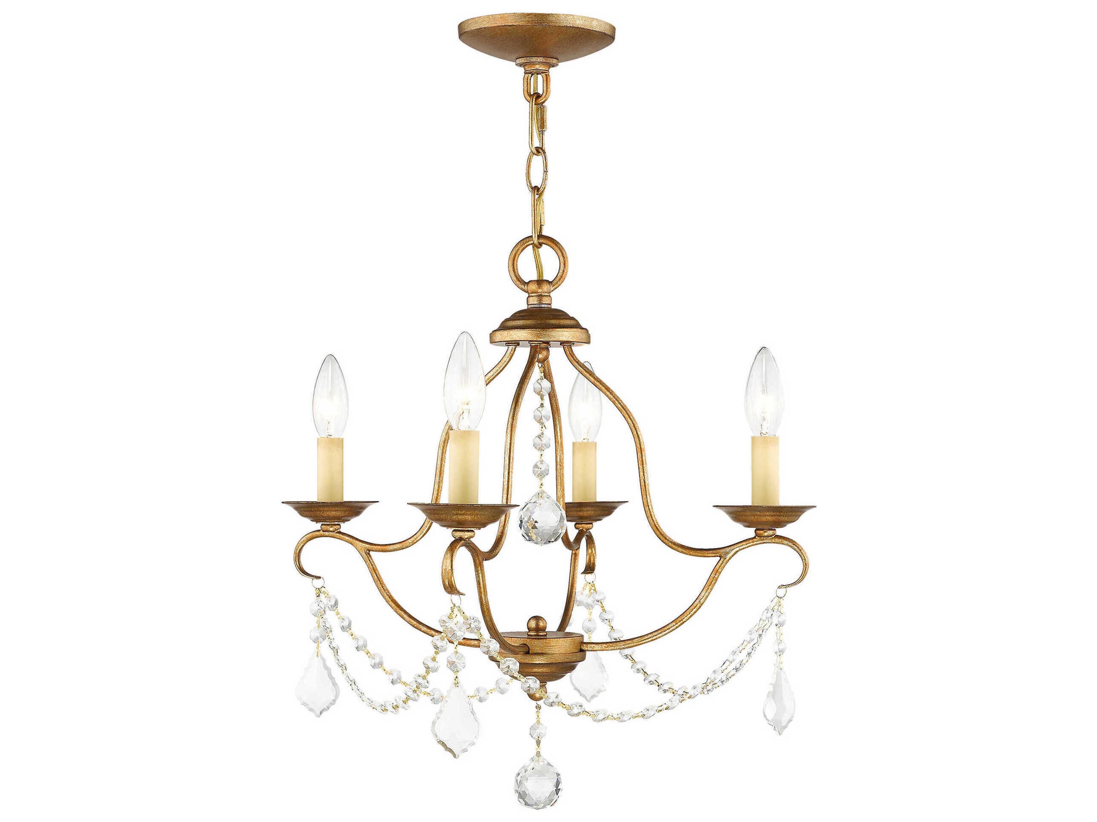 Livex Lighting Chesterfield 4-Light Antique Gold Leaf Crystal Candelabra Chandelier