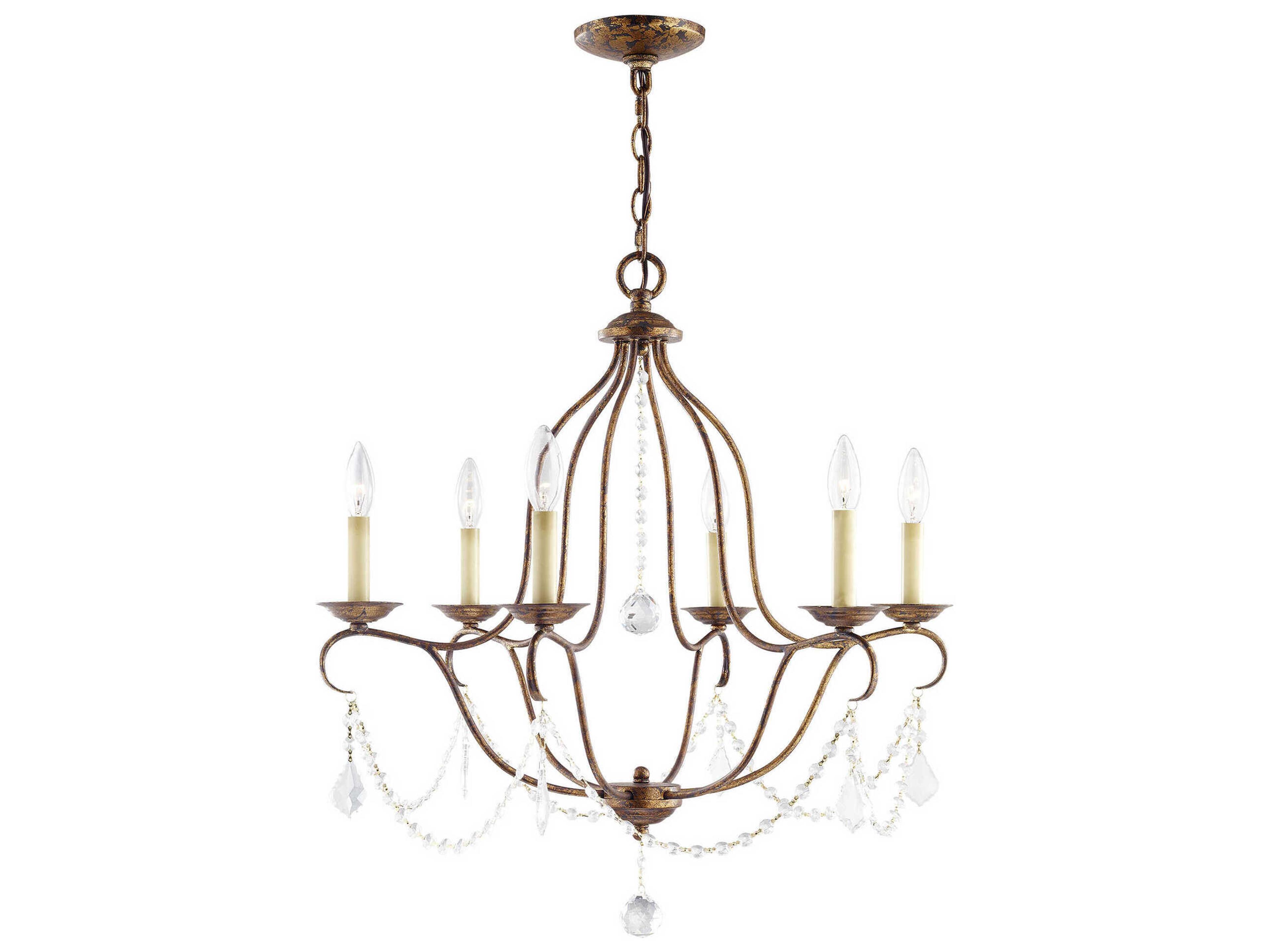 Livex Lighting Chesterfield 6-Light Hand Applied Venetian Golden Bronze Crystal Candelabra Chandelier