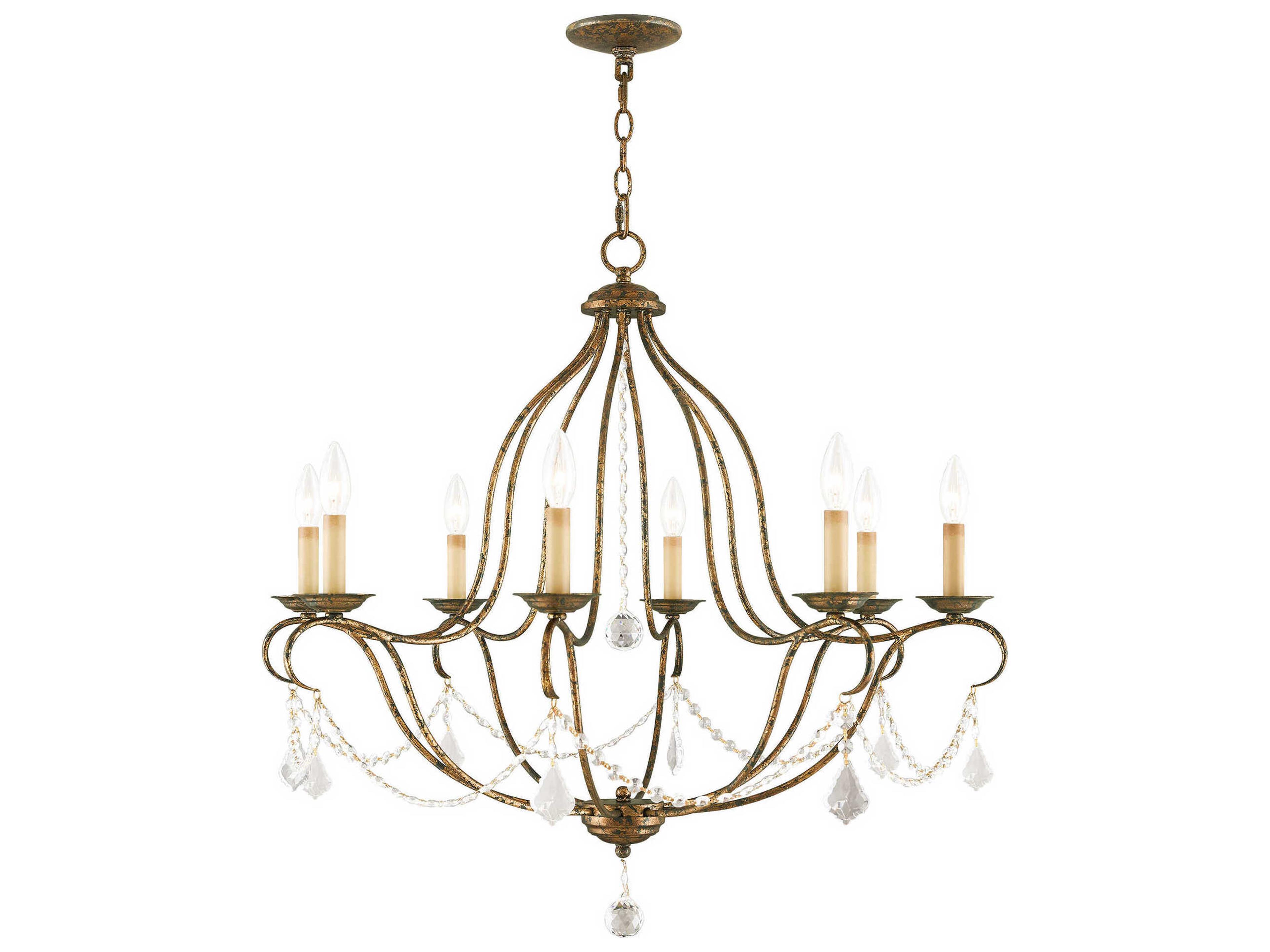 Livex Lighting Chesterfield 8-Light Hand Applied Venetian Golden Bronze Crystal Candelabra Chandelier