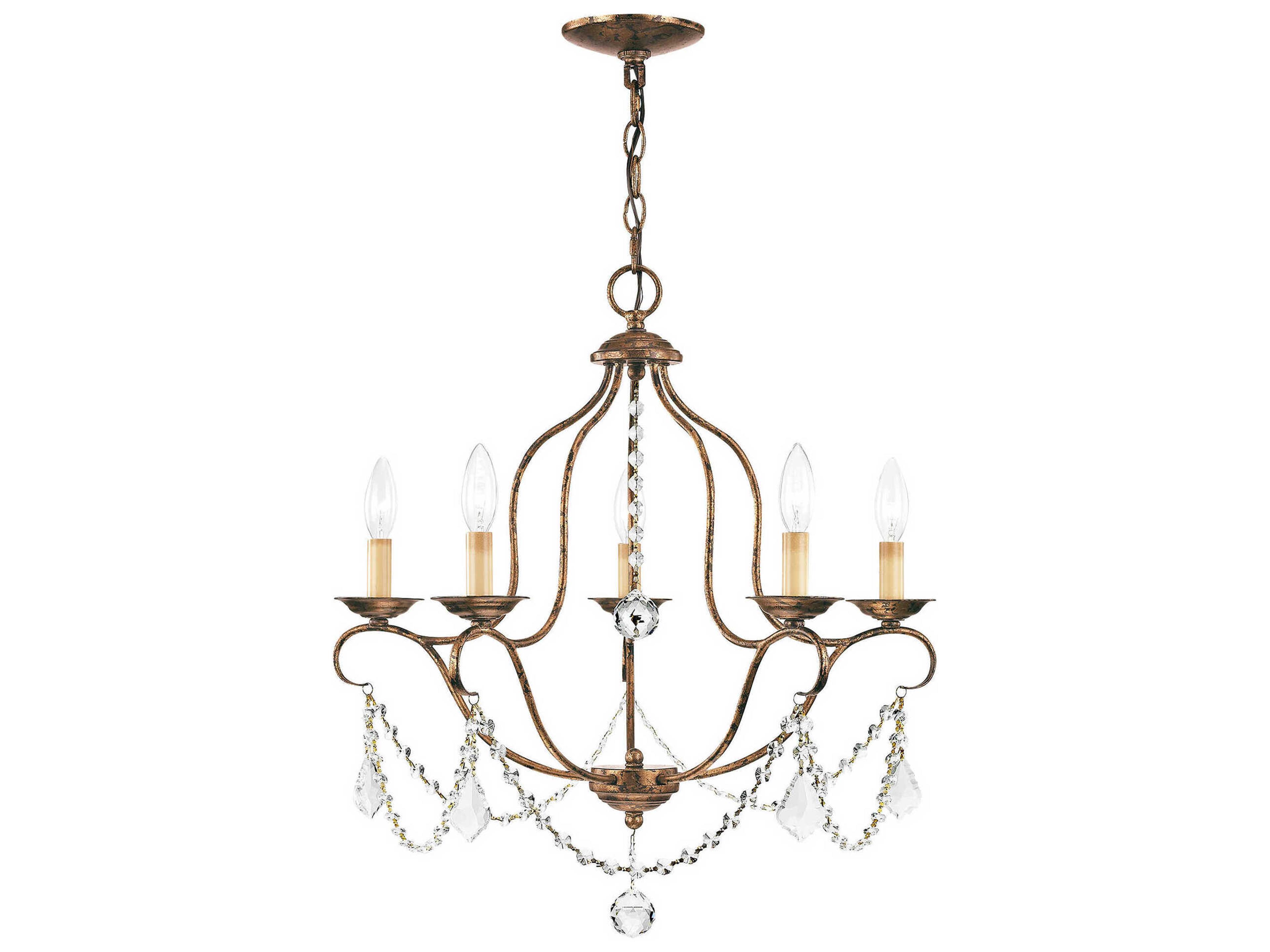 Livex Lighting Chesterfield 5-Light Hand Applied Venetian Golden Bronze Crystal Candelabra Chandelier