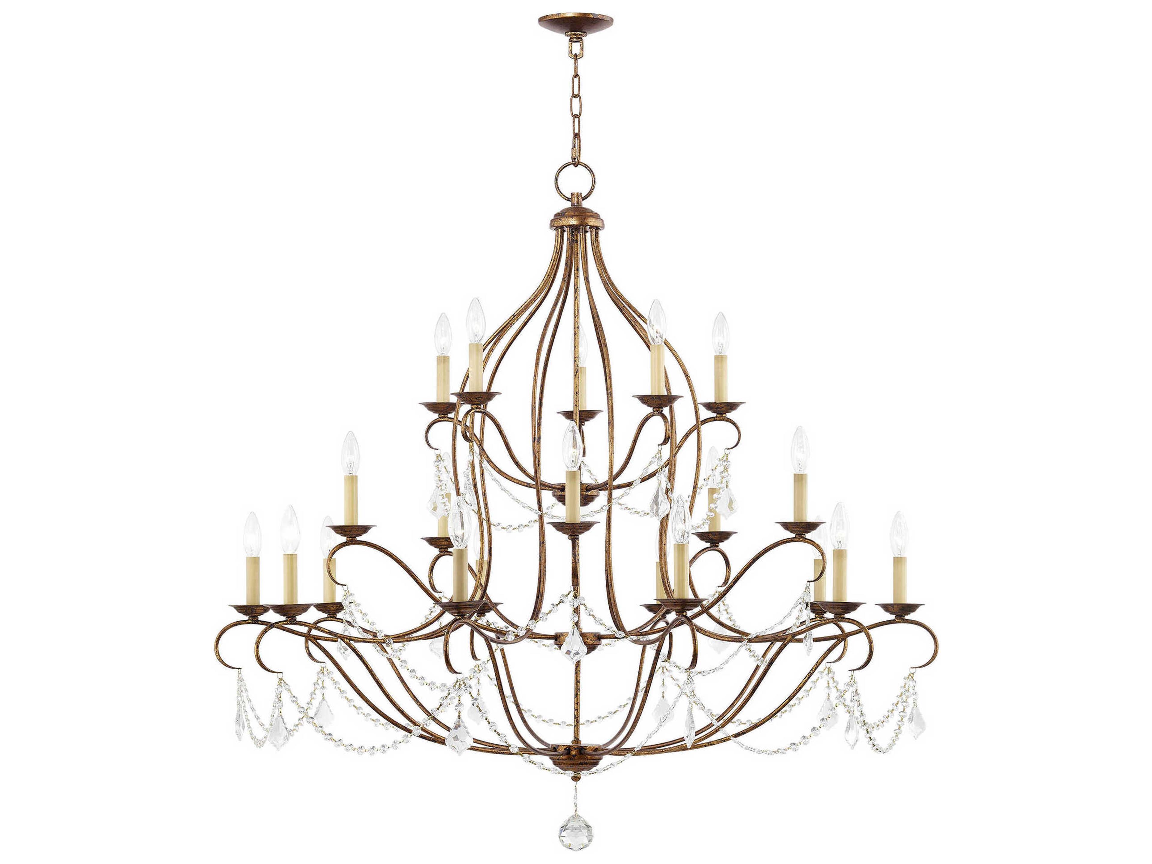 Livex Lighting Chesterfield 20-Light Hand Applied Venetian Golden Bronze Crystal Candelabra Chandelier