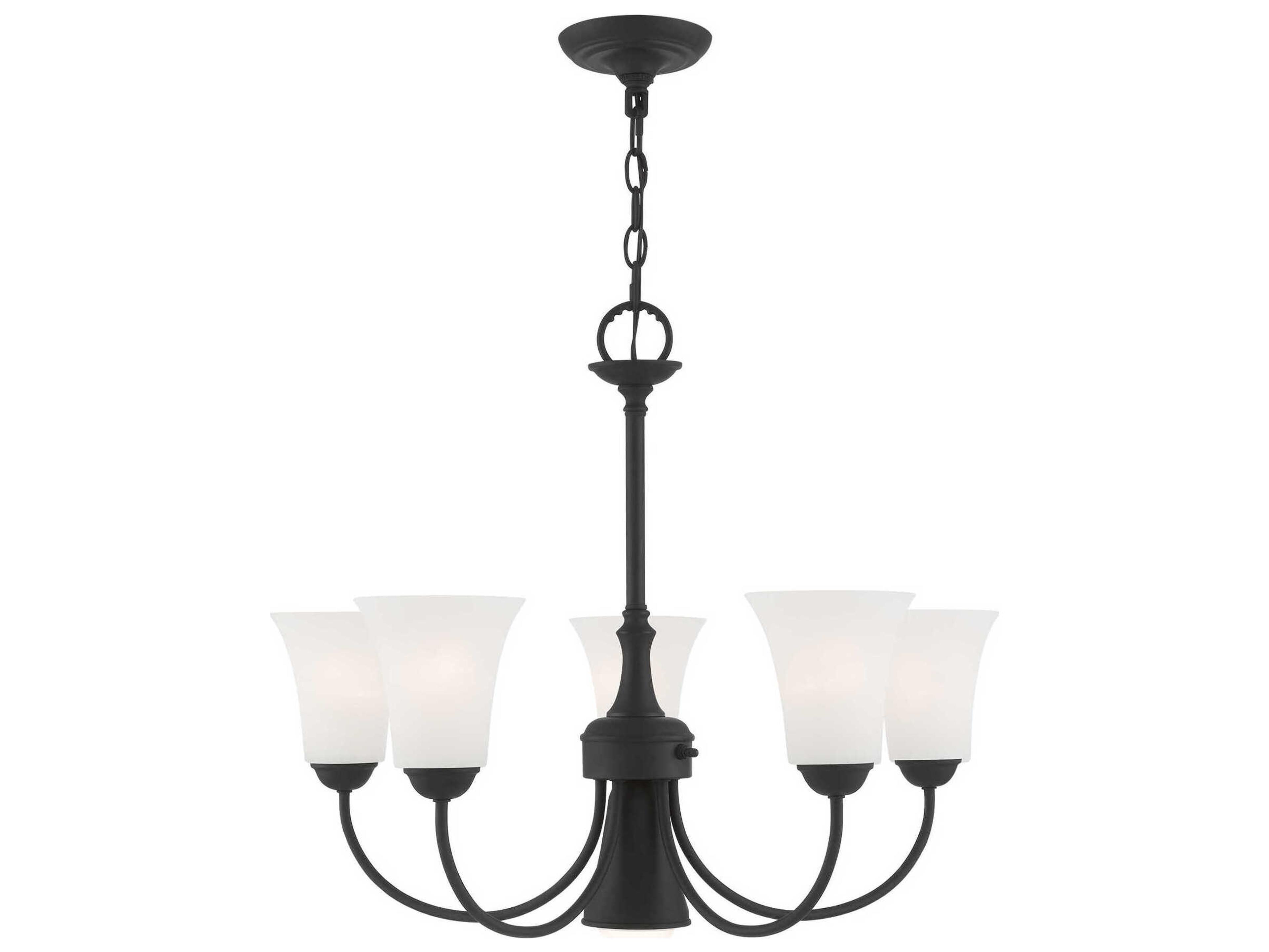 Livex Lighting Ridgedale 6-Light Black White Glass Bell Chandelier