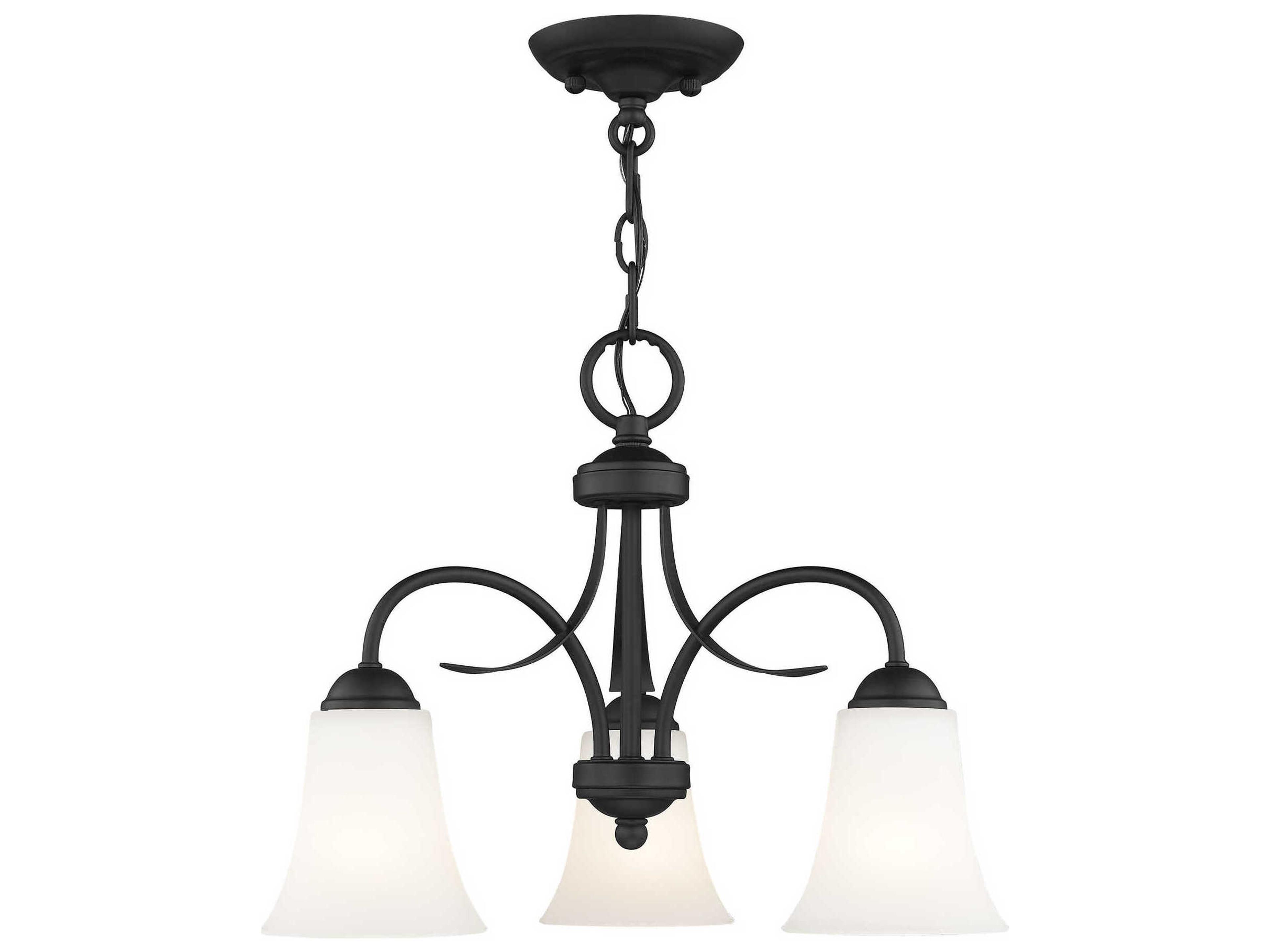 Livex Lighting Ridgedale 3-Light Black White Glass Bell Chandelier
